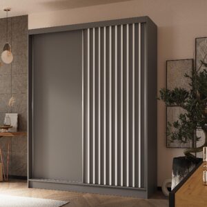 wohnli-moebel-suche-800001327413-1 SCHWEBETÜRENSCHRANK LAMELLO 160/216/61 cm 2-türig Grau Holzwerkstoff MASSENO Möbel > Schränke > Kleiderschränke > Schwebetürenschränke Grau