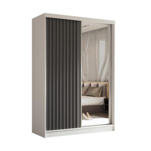 wohnli-moebel-suche-800001327425 Wohnli Möbelsuche - SCHWEBETÜRENSCHRANK LAMELLO 150/216/61 cm 2-türig mit Spiegel Weiß