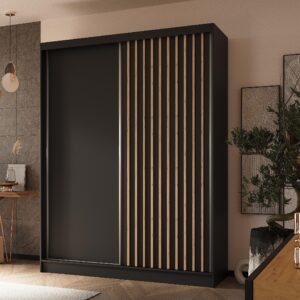 wohnli-moebel-suche-800001327427-1 SCHWEBETÜRENSCHRANK LAMELLO 160/216/61 cm 2-türig Schwarz Holzwerkstoff MASSENO Möbel > Schränke > Kleiderschränke > Schwebetürenschränke Schwarz