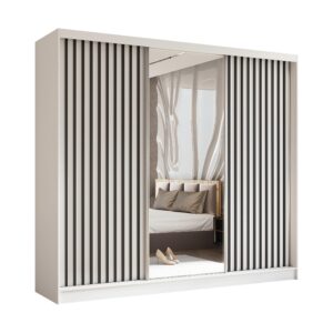 wohnli-moebel-suche-800001327430 Wohnli Möbelsuche - SCHWEBETÜRENSCHRANK LAMELLO 240/216/61 cm 3-türig mit Spiegel Weiß
