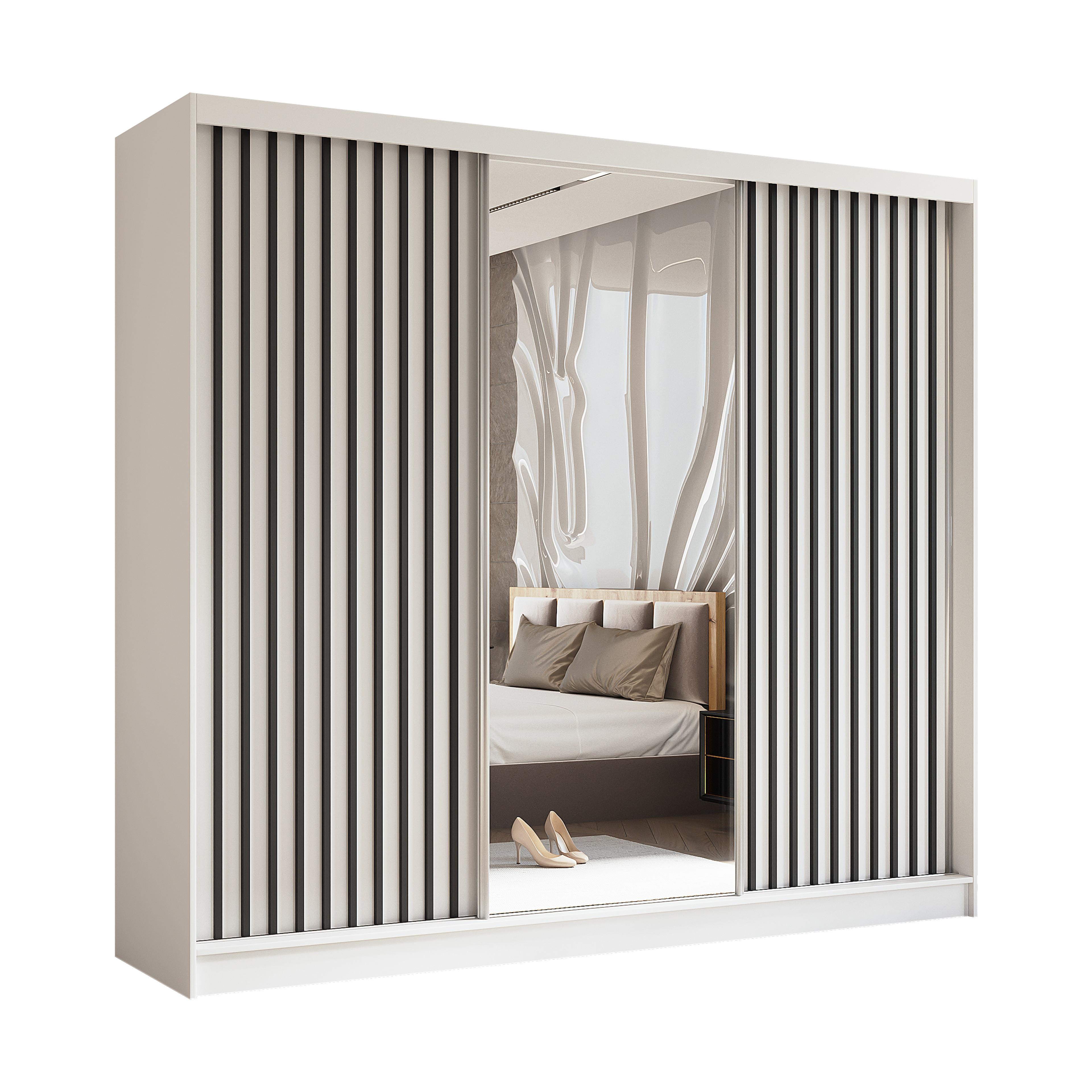 wohnli-moebel-suche-800001327430 Wohnli Möbelsuche - SCHWEBETÜRENSCHRANK LAMELLO 240/216/61 cm 3-türig mit Spiegel Weiß