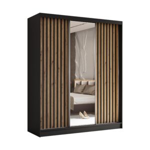 wohnli-moebel-suche-800001327434 Wohnli Möbelsuche - SCHWEBETÜRENSCHRANK LAMELLO 180/216/61 cm 3-türig mit Spiegel Schwarz