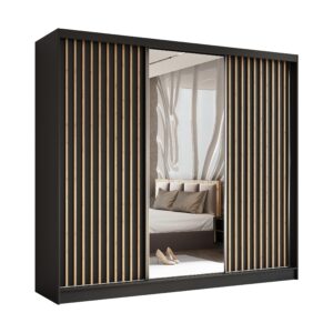 wohnli-moebel-suche-800001327446 Wohnli Möbelsuche - SCHWEBETÜRENSCHRANK LAMELLO 240/216/61 cm 3-türig mit Spiegel Schwarz