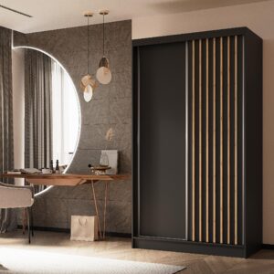 wohnli-moebel-suche-800001327450-1 SCHWEBETÜRENSCHRANK LAMELLO 120/216/61 cm 2-türig Schwarz Holzwerkstoff MASSENO Möbel > Schränke > Kleiderschränke > Schwebetürenschränke Schwarz