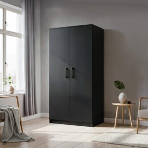 wohnli-moebel-suche-800001327506-1 DREHTÜRENSCHRANK SILO 90/180/50 cm 2-türig Schwarz Holzwerkstoff MASSENO Möbel > Schränke > Kleiderschränke > Drehtürenschränke Schwarz