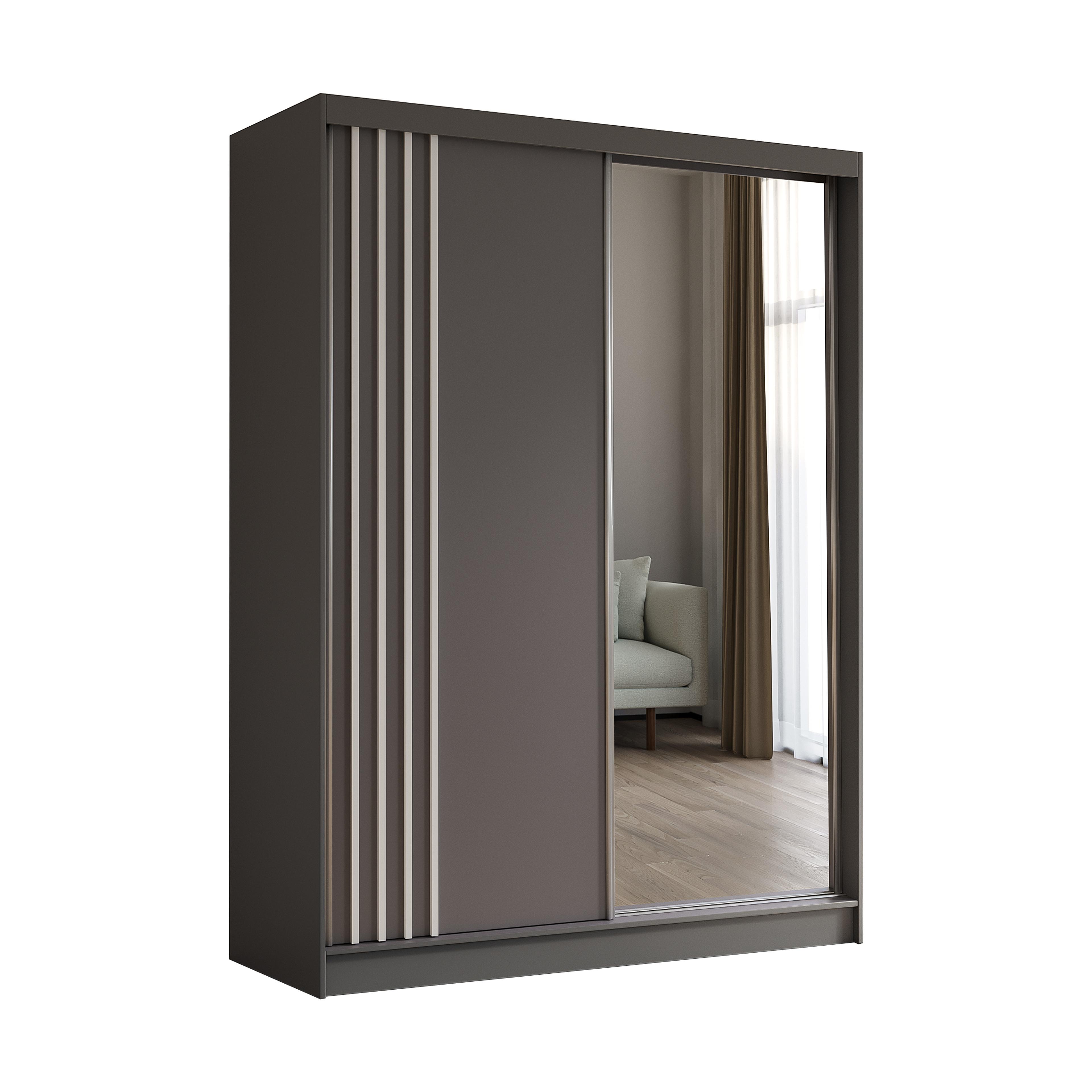 wohnli-moebel-suche-800001327679 Wohnli Möbelsuche - SCHWEBETÜRENSCHRANK NELVIA 160/216/61 cm 2-türig mit Spiegel Grau
