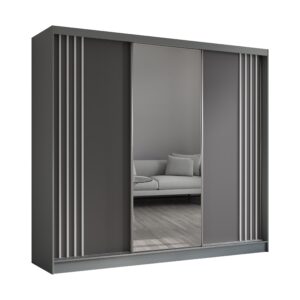 wohnli-moebel-suche-800001327685 Wohnli Möbelsuche - SCHWEBETÜRENSCHRANK NELVIA 240/216/61 cm 3-türig mit Spiegel Grau