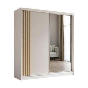 wohnli-moebel-suche-800001327690 Wohnli Möbelsuche - SCHWEBETÜRENSCHRANK NELVIA 200/216/61 cm 2-türig mit Spiegel Weiß