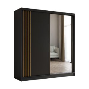 wohnli-moebel-suche-800001327699 Wohnli Möbelsuche - SCHWEBETÜRENSCHRANK NELVIA 200/216/61 cm 2-türig mit Spiegel Schwarz