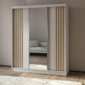 SCHWEBETÜRENSCHRANK NELVIA 180/216/61 cm 3-türig mit Spiegel Weiß Holzwerkstoff MASSENO Möbel > Schränke > Kleiderschränke > Schwebetürenschränke Weiß