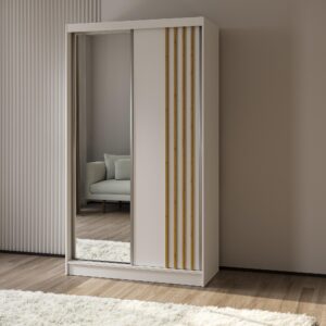 wohnli-moebel-suche-800001327740-1 SCHWEBETÜRENSCHRANK NELVIA 120/216/61 cm 2-türig mit Spiegel Weiß Holzwerkstoff MASSENO Möbel > Schränke > Kleiderschränke > Schwebetürenschränke Weiß