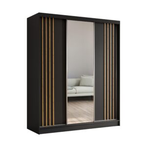 wohnli-moebel-suche-800001327742 Wohnli Möbelsuche - SCHWEBETÜRENSCHRANK NELVIA 180/216/61 cm 3-türig mit Spiegel Schwarz