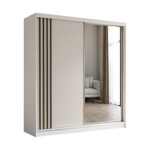 wohnli-moebel-suche-800001327753 Wohnli Möbelsuche - SCHWEBETÜRENSCHRANK NELVIA 200/216/61 cm 2-türig mit Spiegel Weiß