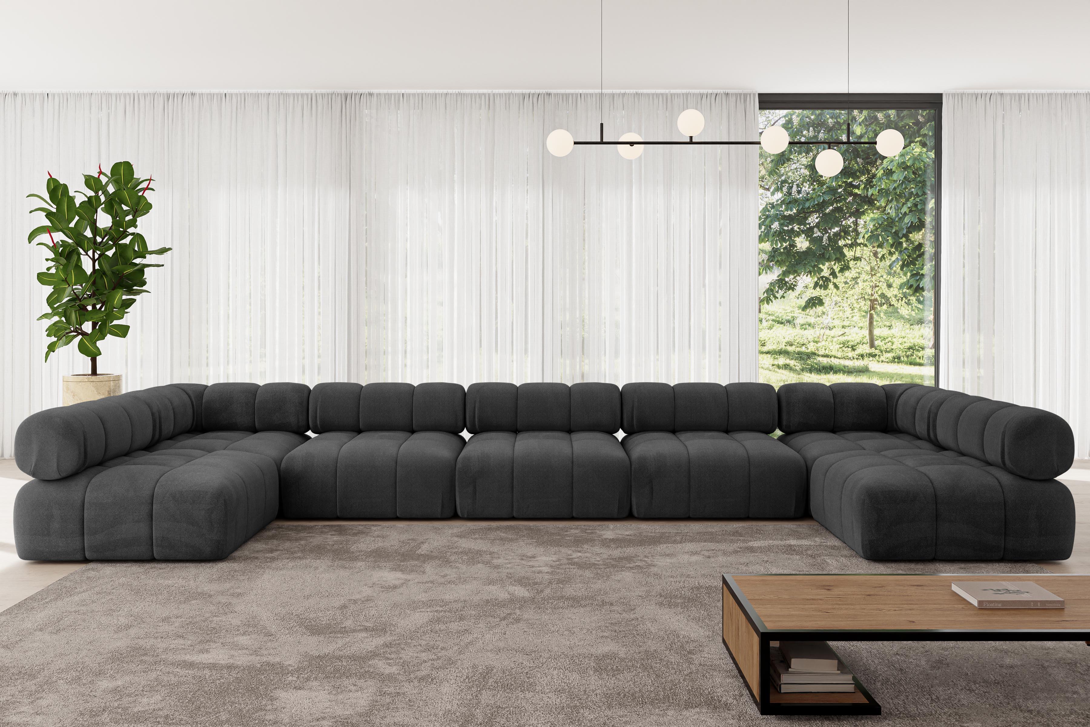 wohnli-moebel-suche-800001327863-1 WOHNLANDSCHAFT modulares Sofa Garvo-U3 - 475x190x70 cm Schwarz Velours Textil ALTDECOR Möbel > Sofas & Couches > Wohnlandschaften > Wohnlandschaften U-Form Schwarz
