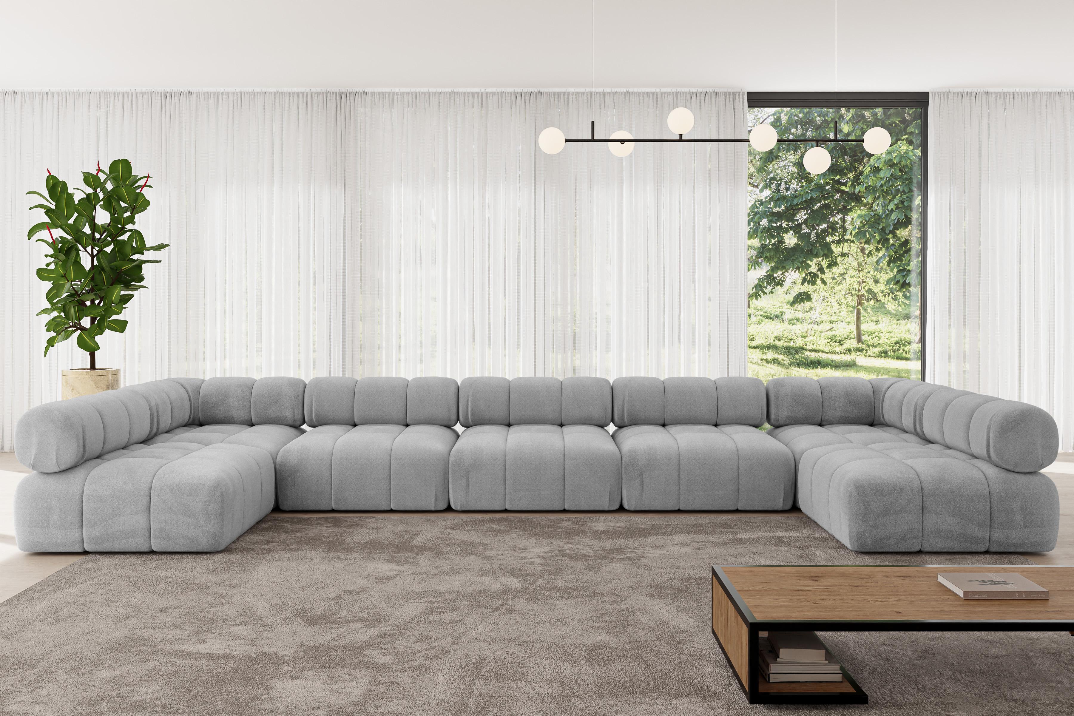 wohnli-moebel-suche-800001327864-1 WOHNLANDSCHAFT modulares Sofa Garvo-U3 - 475x190x70 cm Hellgrau Velours Textil ALTDECOR Möbel > Sofas & Couches > Wohnlandschaften > Wohnlandschaften U-Form Grau