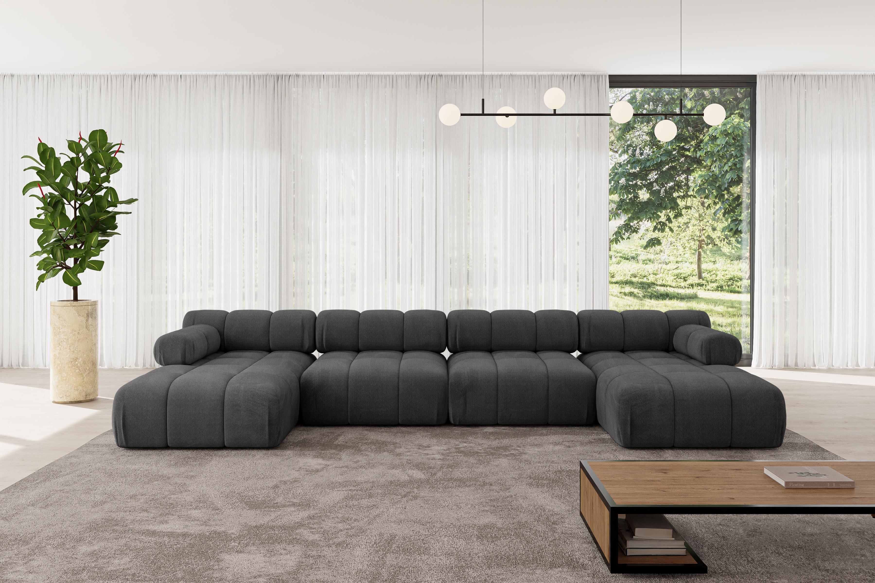 wohnli-moebel-suche-800001327866-1 WOHNLANDSCHAFT modulares Sofa Tesso-U2 - 380x160x70 cm Schwarz Velours Textil ALTDECOR Möbel > Sofas & Couches > Wohnlandschaften > Wohnlandschaften U-Form Schwarz