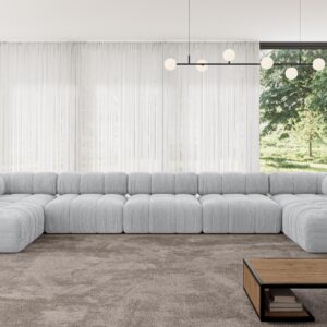 WOHNLANDSCHAFT modulares Sofa Garvo-U3 - 475x190x70 cm Grau Cord Textil ALTDECOR Möbel > Sofas & Couches > Wohnlandschaften > Wohnlandschaften U-Form Grau