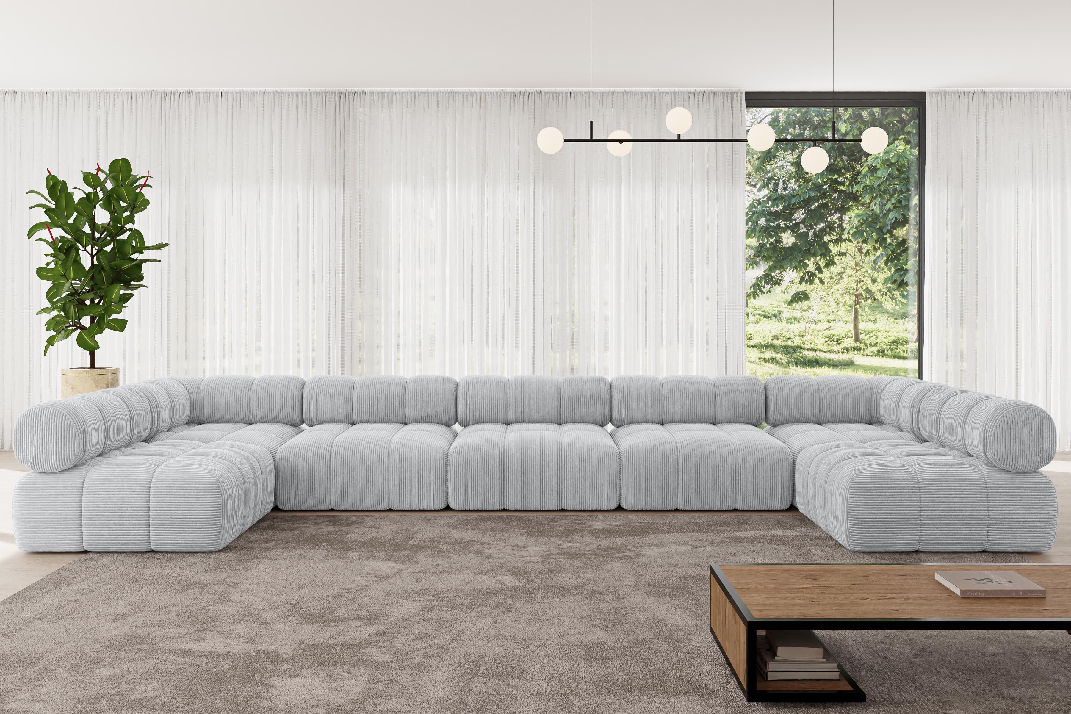 WOHNLANDSCHAFT modulares Sofa Garvo-U3 - 475x190x70 cm Grau Cord Textil ALTDECOR Möbel > Sofas & Couches > Wohnlandschaften > Wohnlandschaften U-Form Grau