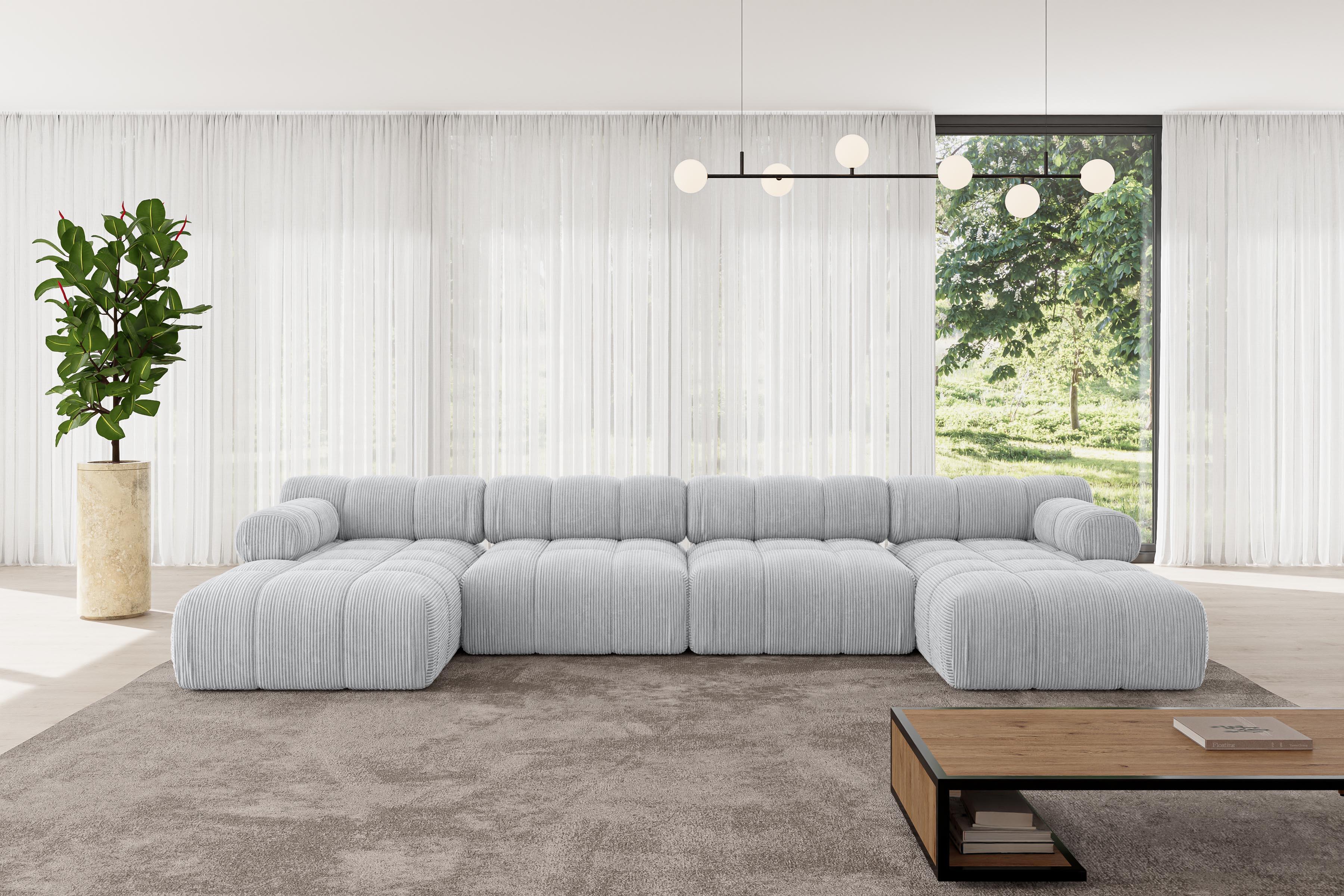 wohnli-moebel-suche-800001327870-1 WOHNLANDSCHAFT modulares Sofa Tesso-U2 - 380x160x70 cm Grau Cord Textil ALTDECOR Möbel > Sofas & Couches > Wohnlandschaften > Wohnlandschaften U-Form Grau