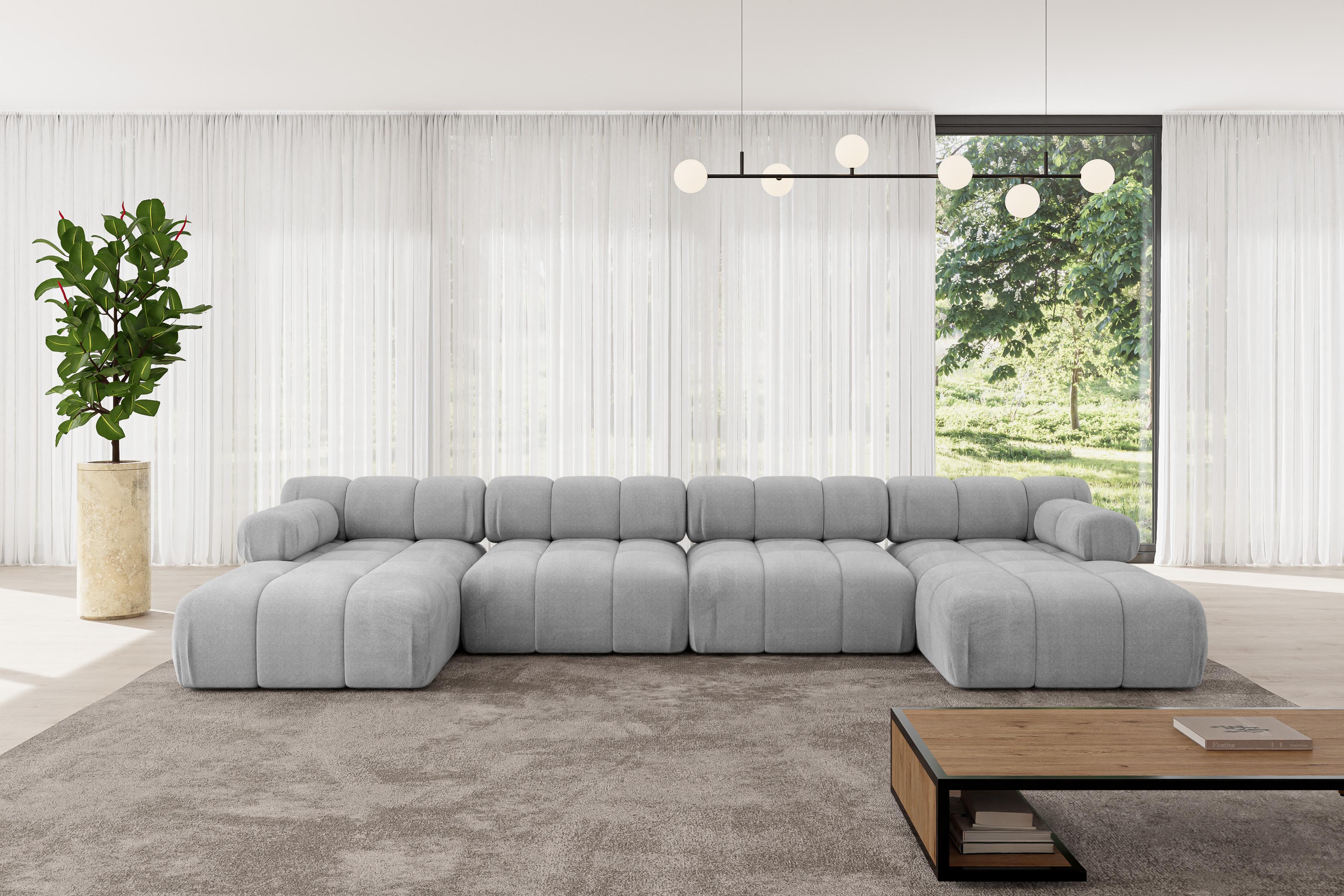 wohnli-moebel-suche-800001327872-1 WOHNLANDSCHAFT modulares Sofa Tesso-U2 - 380x160x70 cm Hellgrau Velours Textil ALTDECOR Möbel > Sofas & Couches > Wohnlandschaften > Wohnlandschaften U-Form Grau