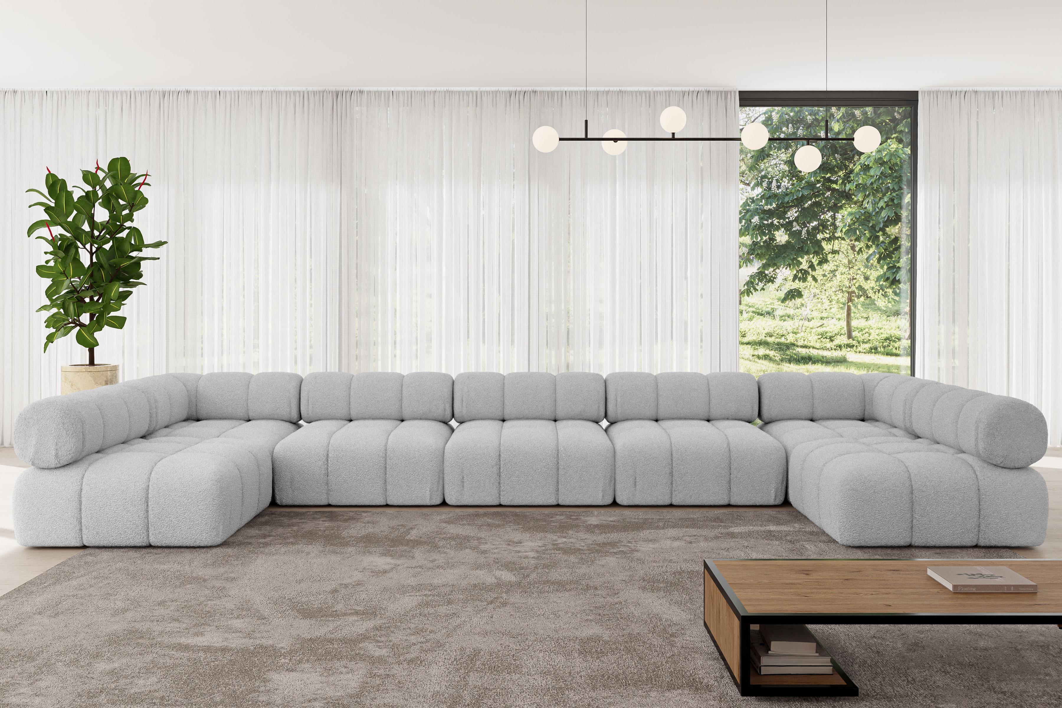 wohnli-moebel-suche-800001327880-1 WOHNLANDSCHAFT modulares Sofa Garvo-U3 - 475x190x70 cm Hellgrau Bouclé Textil ALTDECOR Möbel > Sofas & Couches > Wohnlandschaften > Wohnlandschaften U-Form Grau