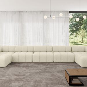 wohnli-moebel-suche-800001327883-1 WOHNLANDSCHAFT modulares Sofa Garvo-U3 - 475x190x70 cm Beige Bouclé Textil ALTDECOR Möbel > Sofas & Couches > Wohnlandschaften > Wohnlandschaften U-Form Beige