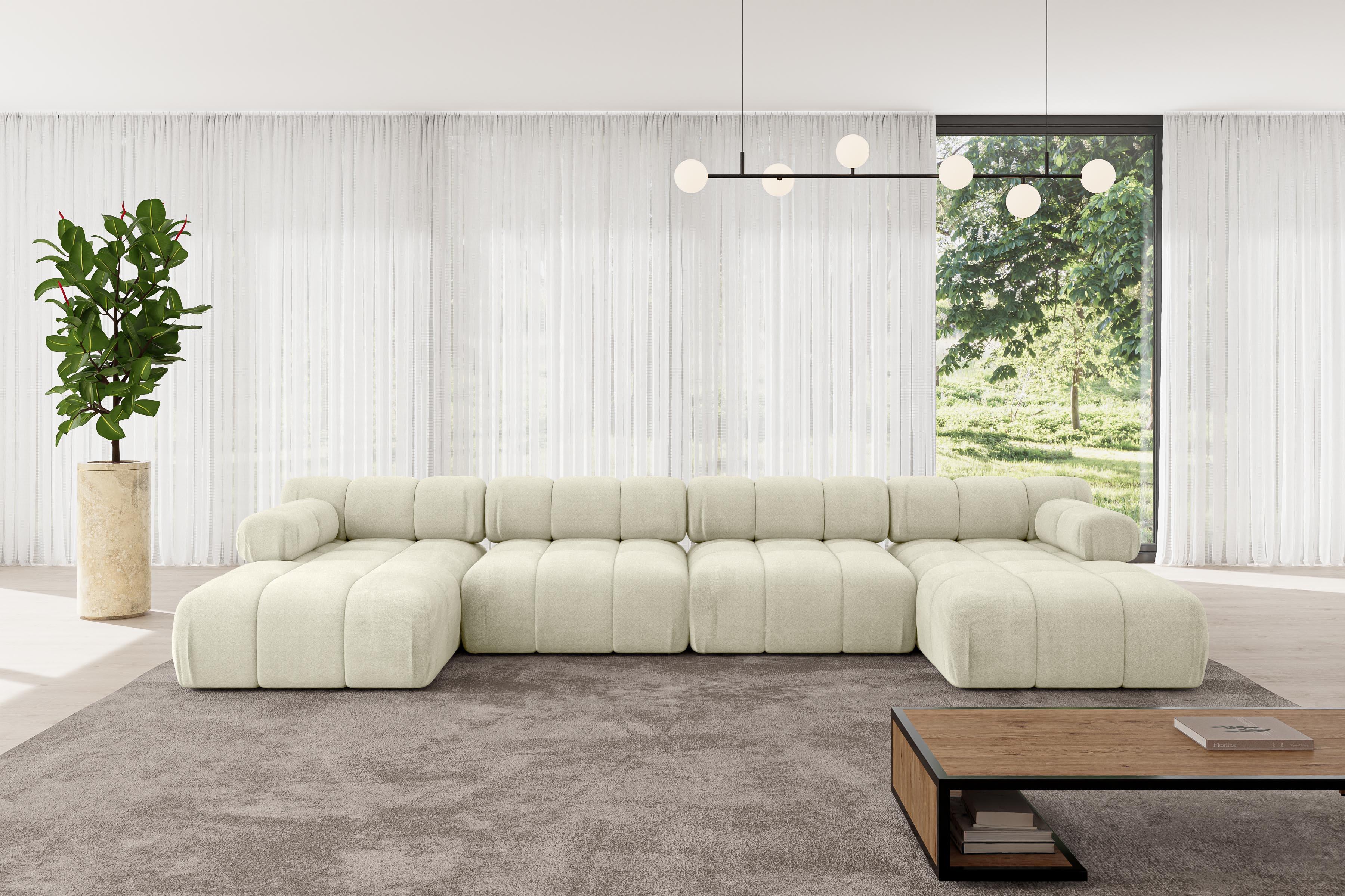 wohnli-moebel-suche-800001327885-1 WOHNLANDSCHAFT modulares Sofa Tesso-U2 - 380x160x70 cm Beige Velours Textil ALTDECOR Möbel > Sofas & Couches > Wohnlandschaften > Wohnlandschaften U-Form Beige