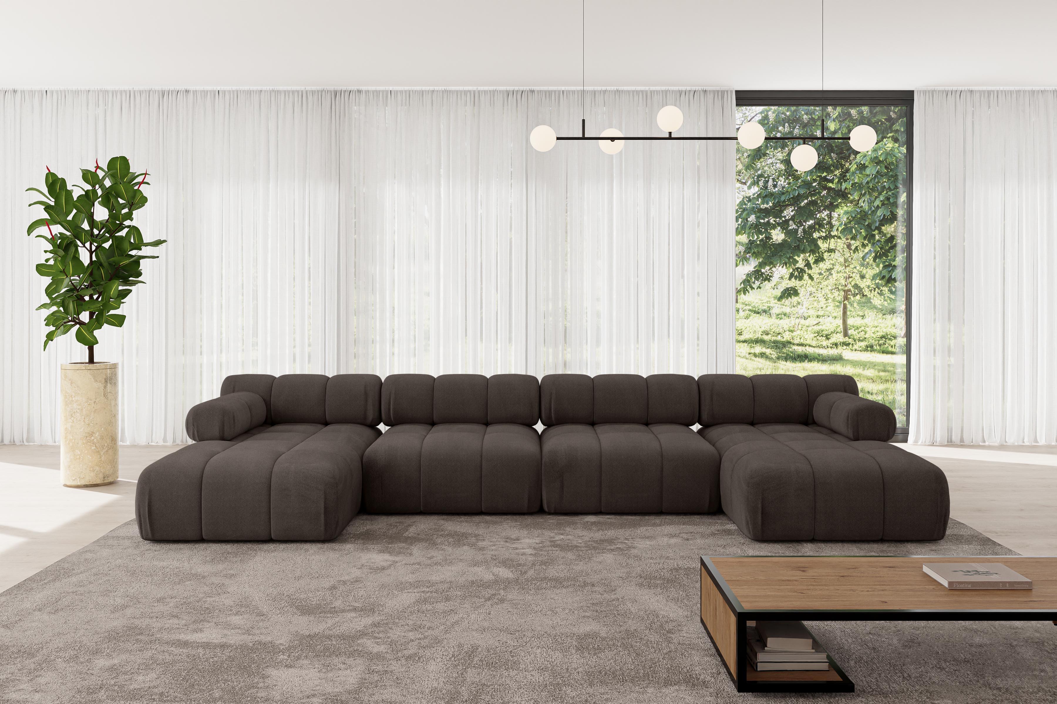 wohnli-moebel-suche-800001327891-1 WOHNLANDSCHAFT modulares Sofa Tesso-U2 - 380x160x70 cm Braun Velours Textil ALTDECOR Möbel > Sofas & Couches > Wohnlandschaften > Wohnlandschaften U-Form Braun