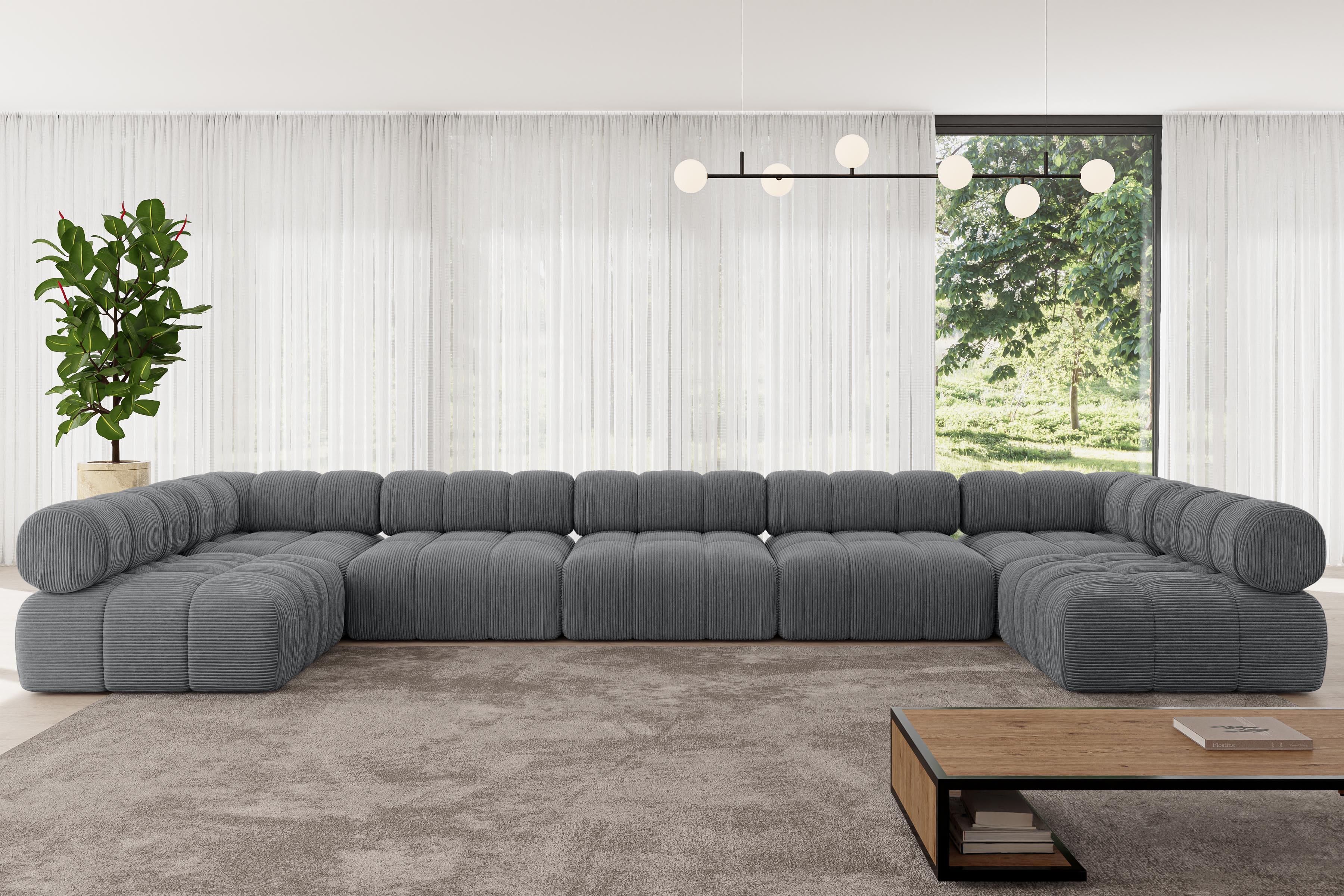 WOHNLANDSCHAFT modulares Sofa Garvo-U3 - 475x190x70 cm Dunkelgrau Cord Textil ALTDECOR Möbel > Sofas & Couches > Wohnlandschaften > Wohnlandschaften U-Form Grau