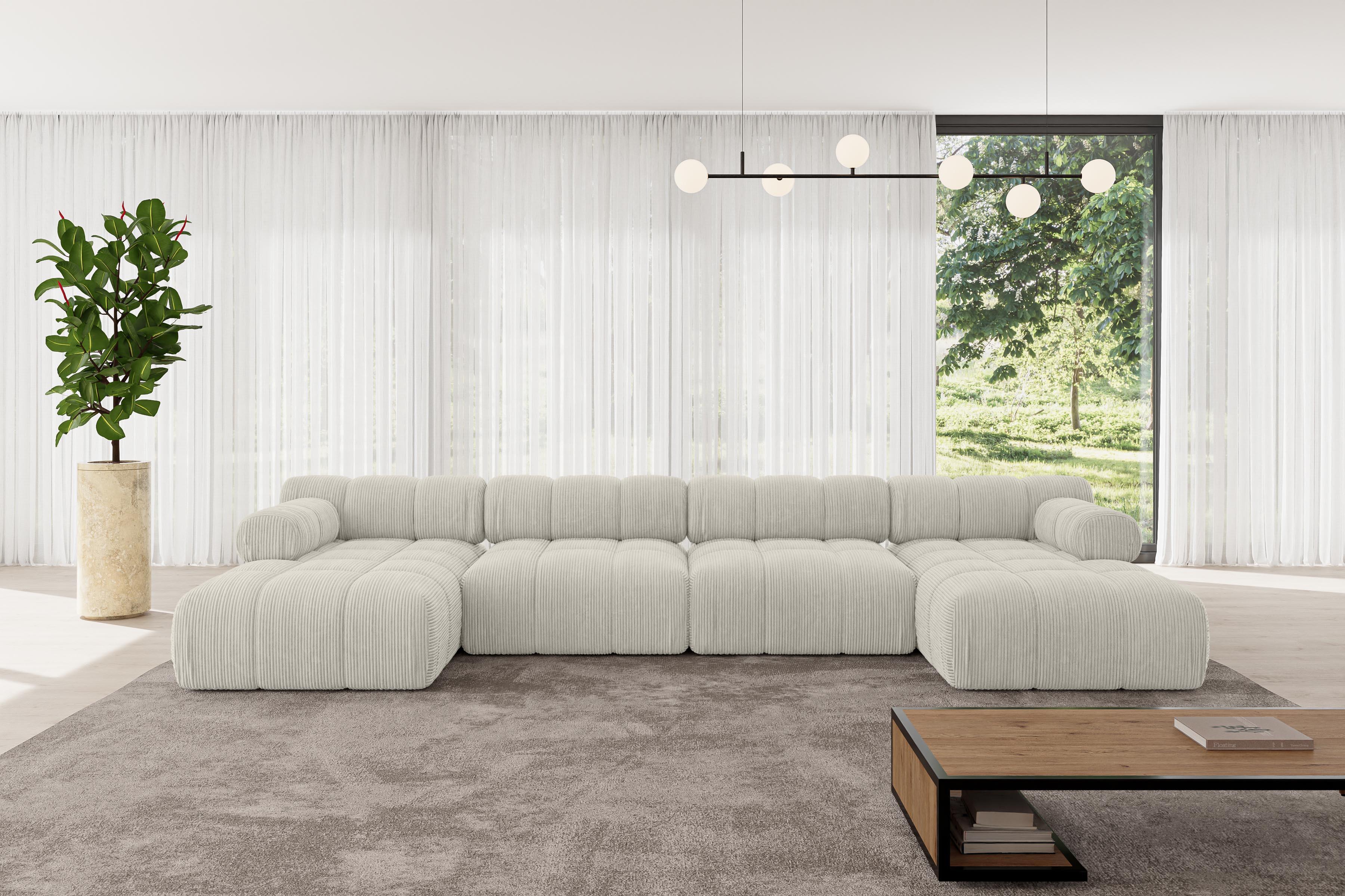 WOHNLANDSCHAFT modulares Sofa Tesso-U2 - 380x160x70 cm Creme Cord Textil ALTDECOR Möbel > Sofas & Couches > Wohnlandschaften > Wohnlandschaften U-Form Weiß