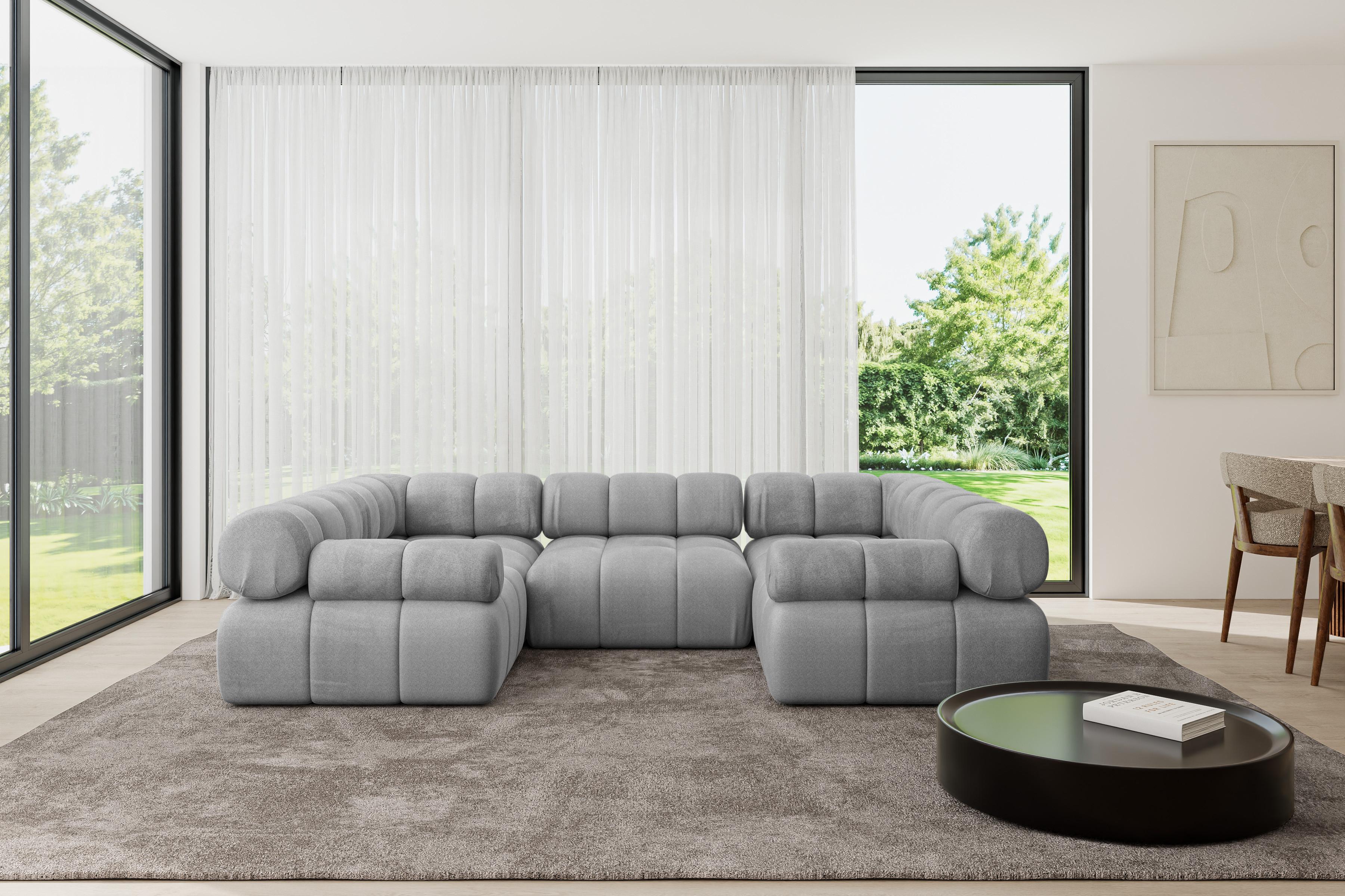 wohnli-moebel-suche-800001327899-1 WOHNLANDSCHAFT modulares Sofa Birno-U1 - 285x190x70 cm Hellgrau Velours Textil ALTDECOR Möbel > Sofas & Couches > Wohnlandschaften > Wohnlandschaften U-Form Grau