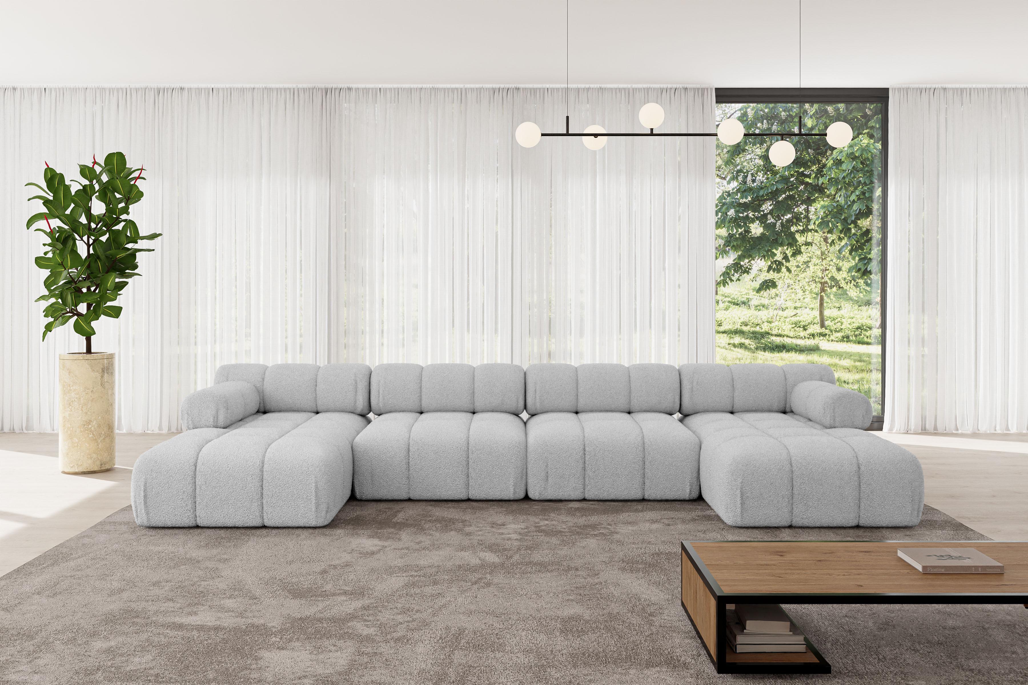 wohnli-moebel-suche-800001327900-1 WOHNLANDSCHAFT modulares Sofa Tesso-U2 - 380x160x70 cm Hellgrau Bouclé Textil ALTDECOR Möbel > Sofas & Couches > Wohnlandschaften > Wohnlandschaften U-Form Grau