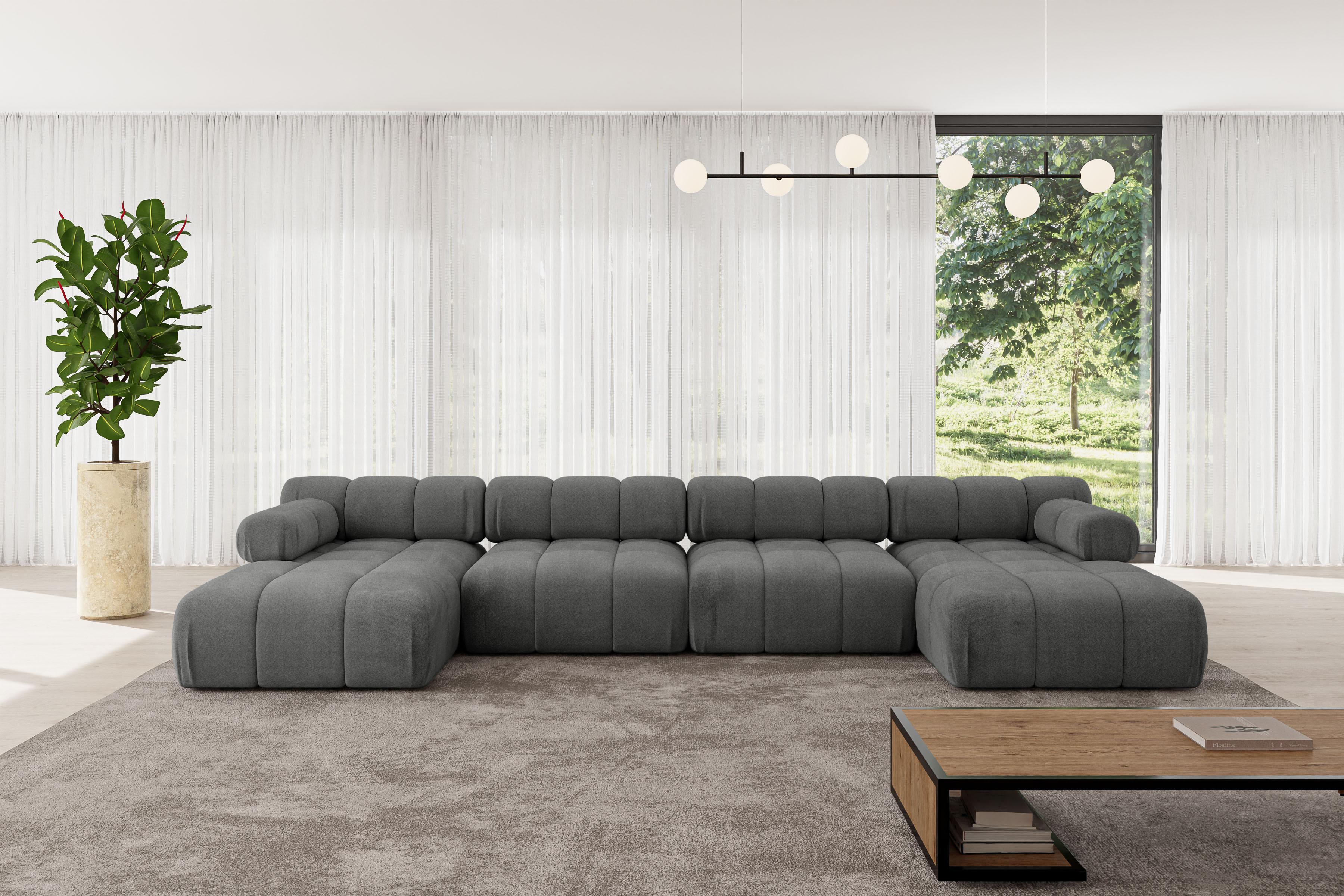 WOHNLANDSCHAFT modulares Sofa Tesso-U2 - 380x160x70 cm Dunkelgrau Velours Textil ALTDECOR Möbel > Sofas & Couches > Wohnlandschaften > Wohnlandschaften U-Form Grau