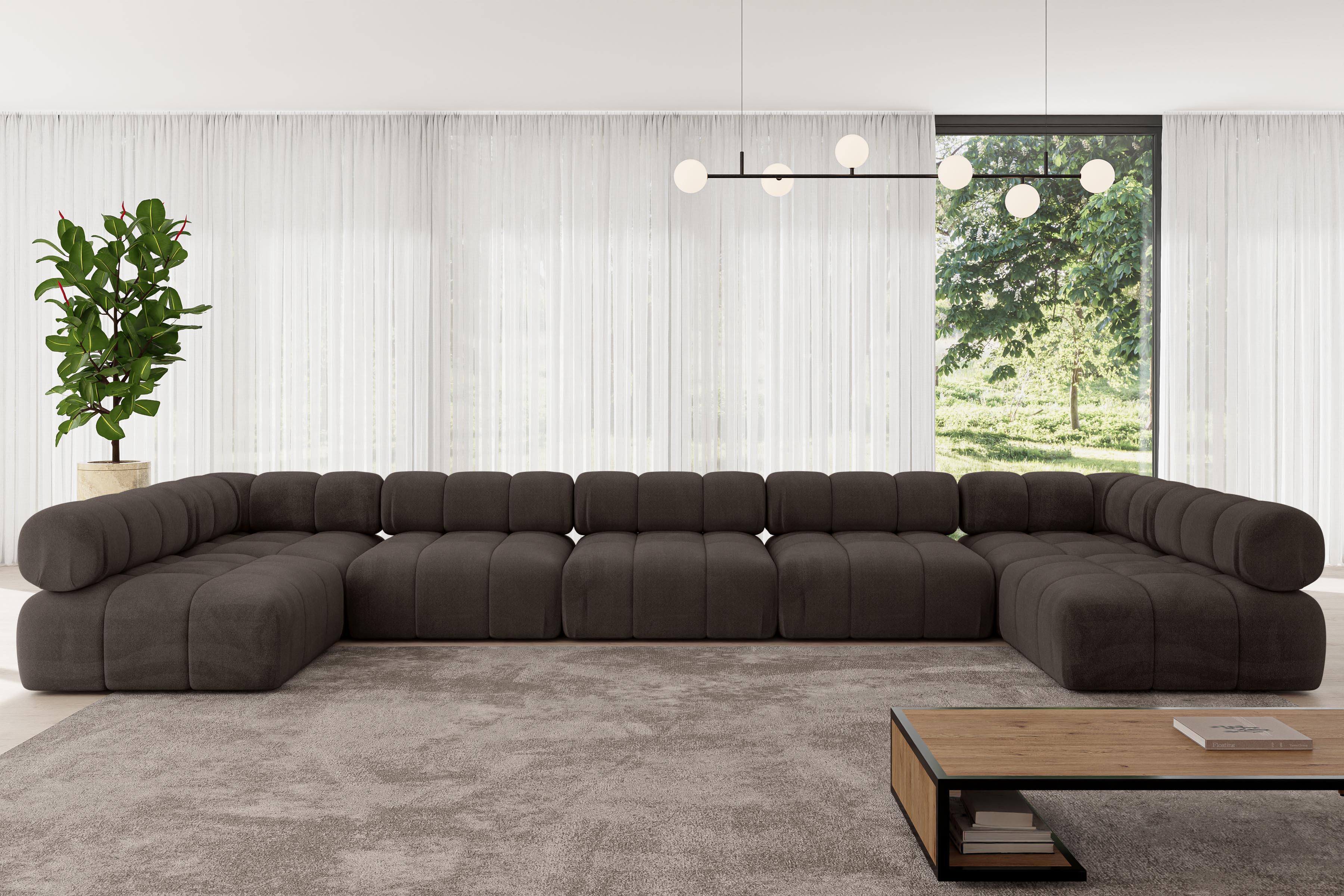 WOHNLANDSCHAFT modulares Sofa Garvo-U3 - 475x190x70 cm Braun Velours Textil ALTDECOR Möbel > Sofas & Couches > Wohnlandschaften > Wohnlandschaften U-Form Braun