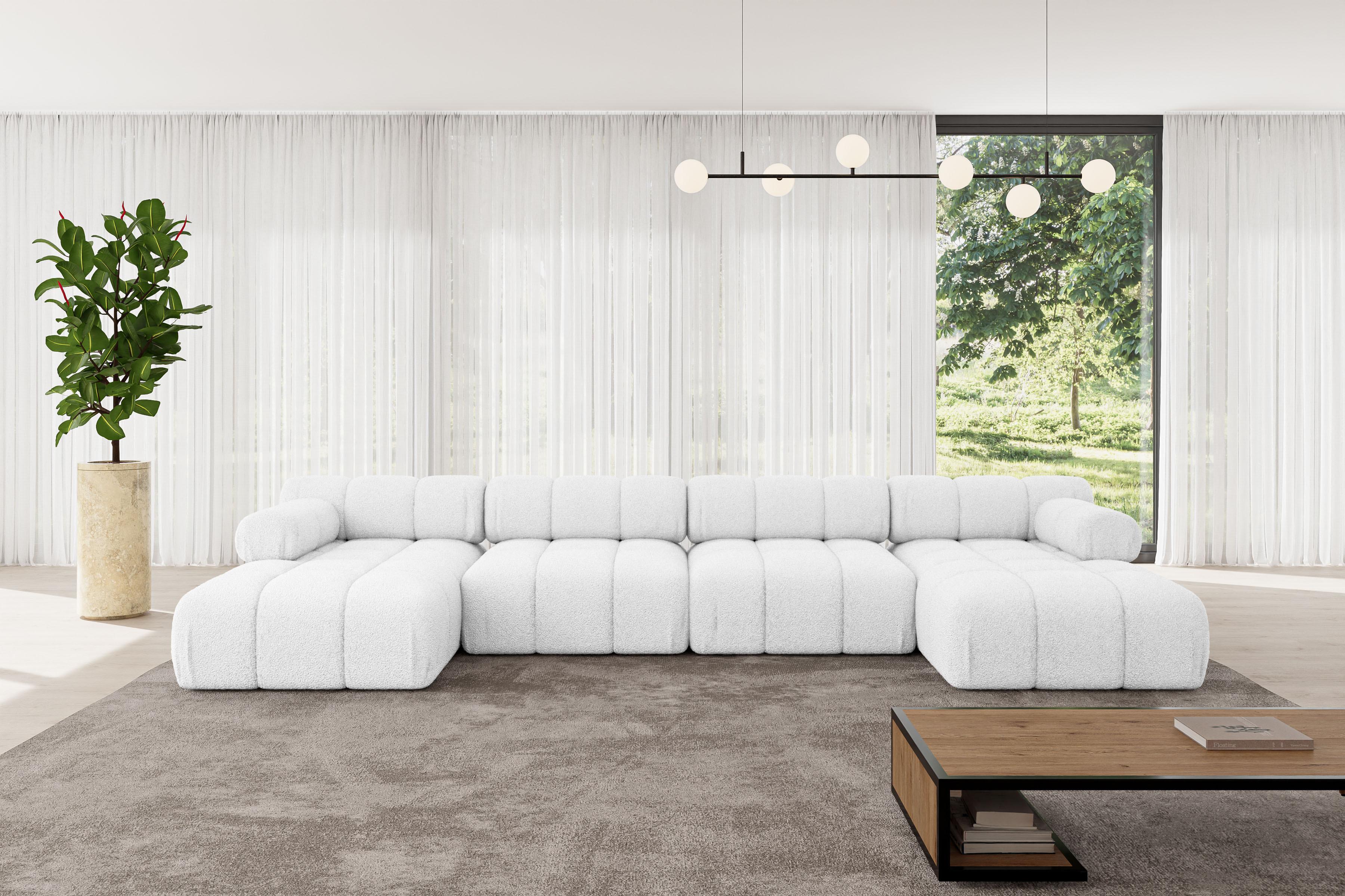 WOHNLANDSCHAFT modulares Sofa Tesso-U2 - 380x160x70 cm Weiß Bouclé Textil ALTDECOR Möbel > Sofas & Couches > Wohnlandschaften > Wohnlandschaften U-Form Weiß
