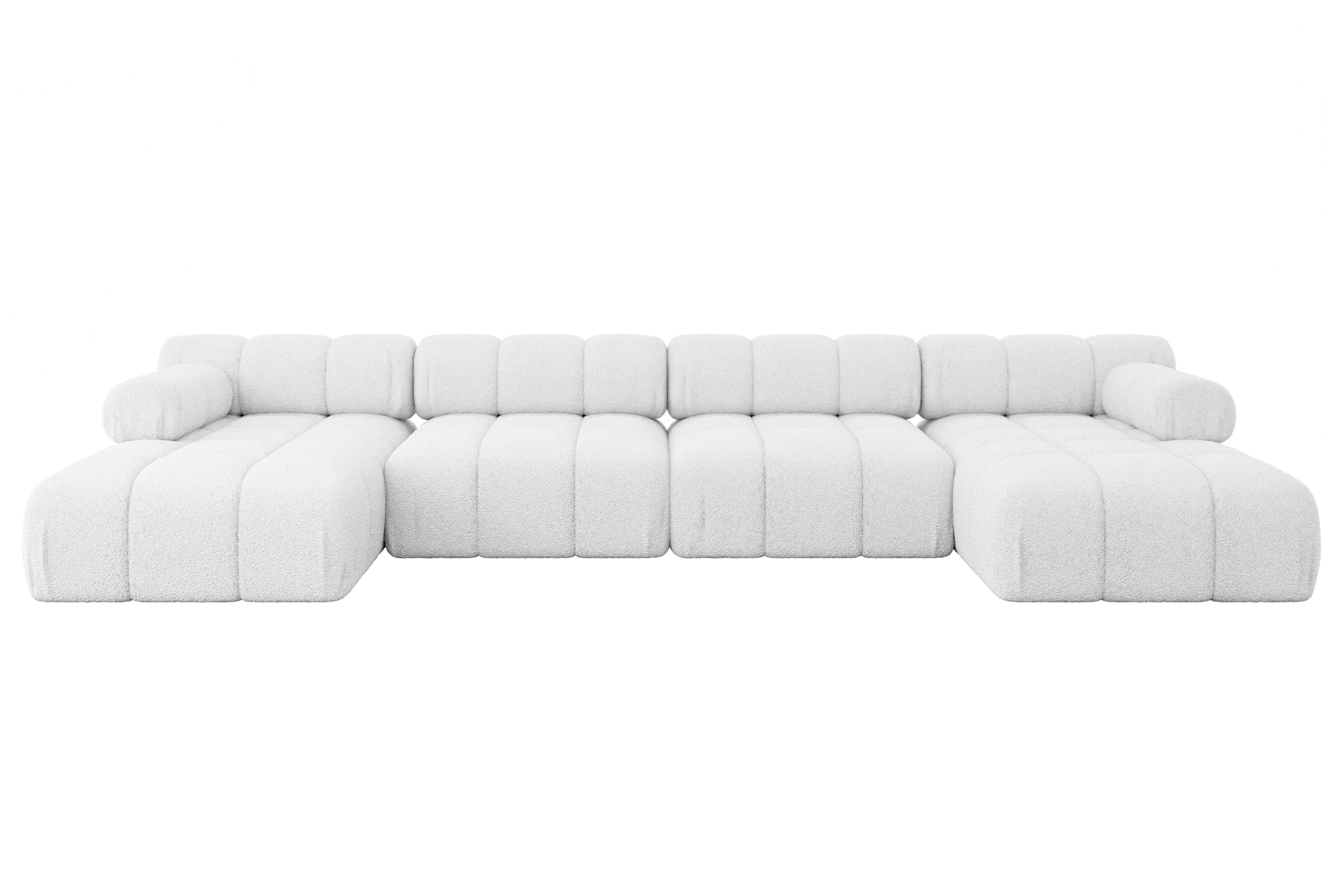 Wohnli Möbelsuche - WOHNLANDSCHAFT modulares Sofa Tesso-U2 - 380x160x70 cm Weiß Bouclé