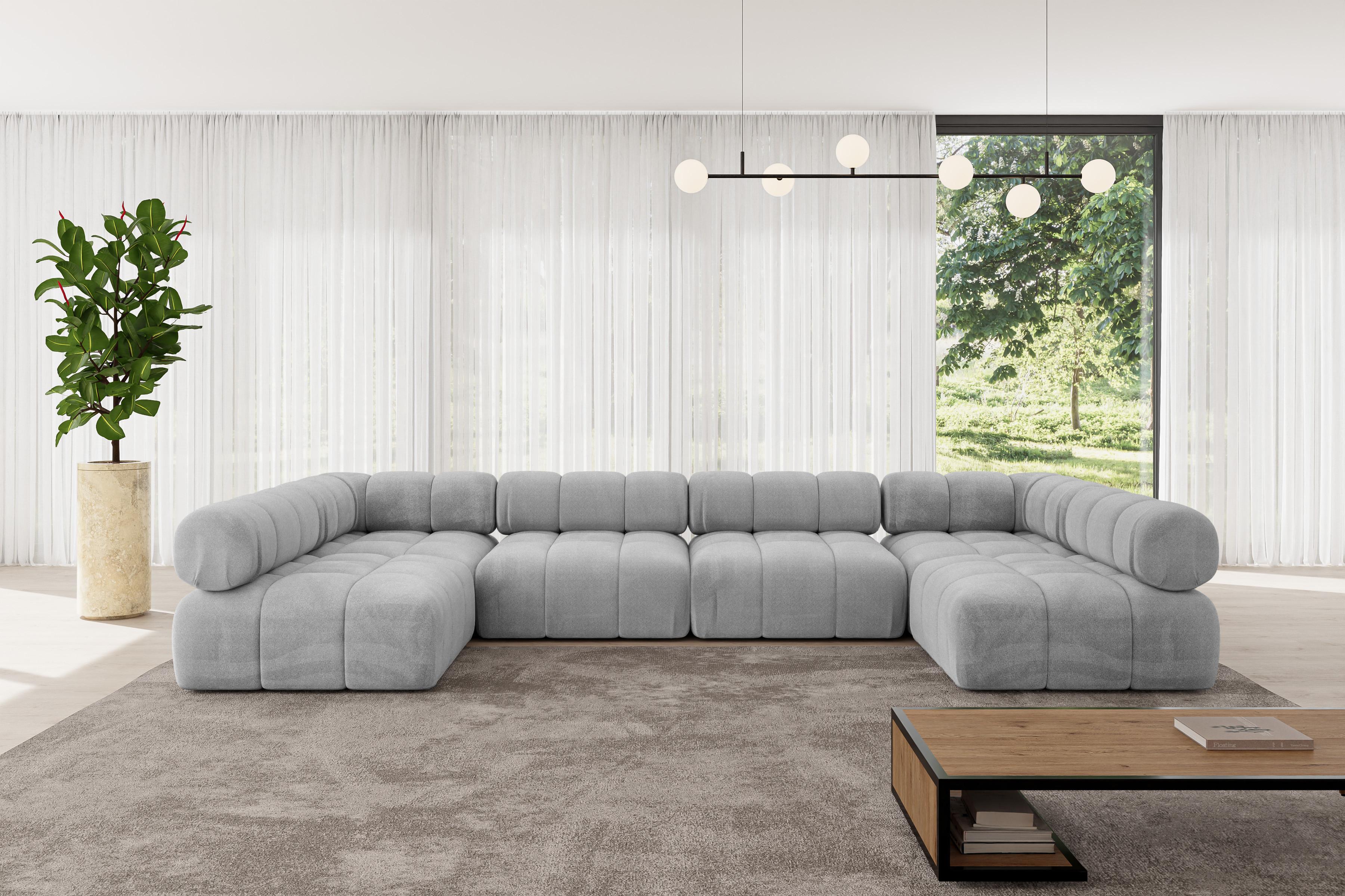 wohnli-moebel-suche-800001327961-1 WOHNLANDSCHAFT modulares Sofa Garvo-U2 - 380x190x70 cm Hellgrau Velours Textil ALTDECOR Möbel > Sofas & Couches > Wohnlandschaften > Wohnlandschaften U-Form Grau