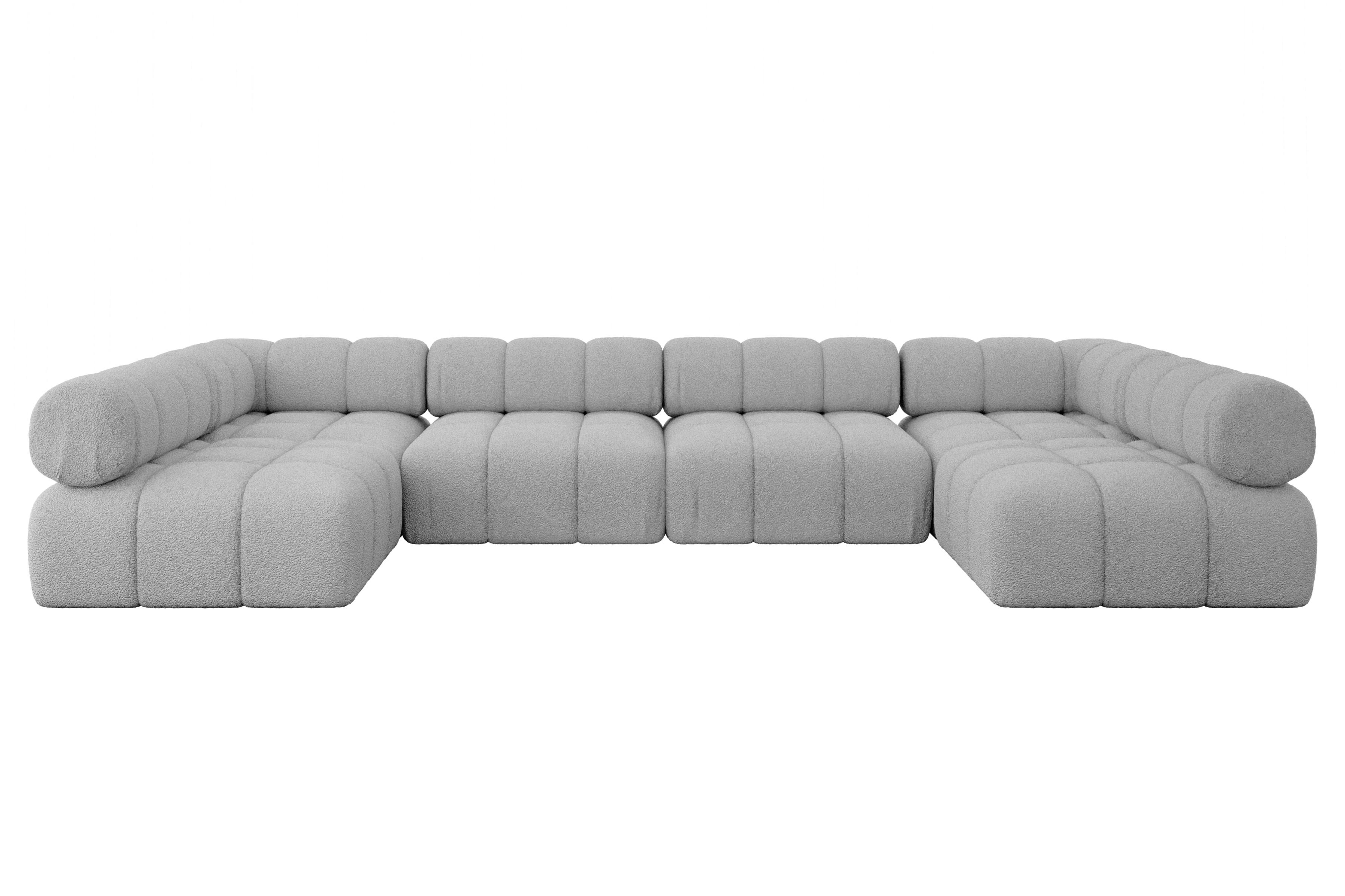 wohnli-moebel-suche-800001327965 Wohnli Möbelsuche - WOHNLANDSCHAFT modulares Sofa Garvo-U2 - 380x190x70 cm Hellgrau Bouclé