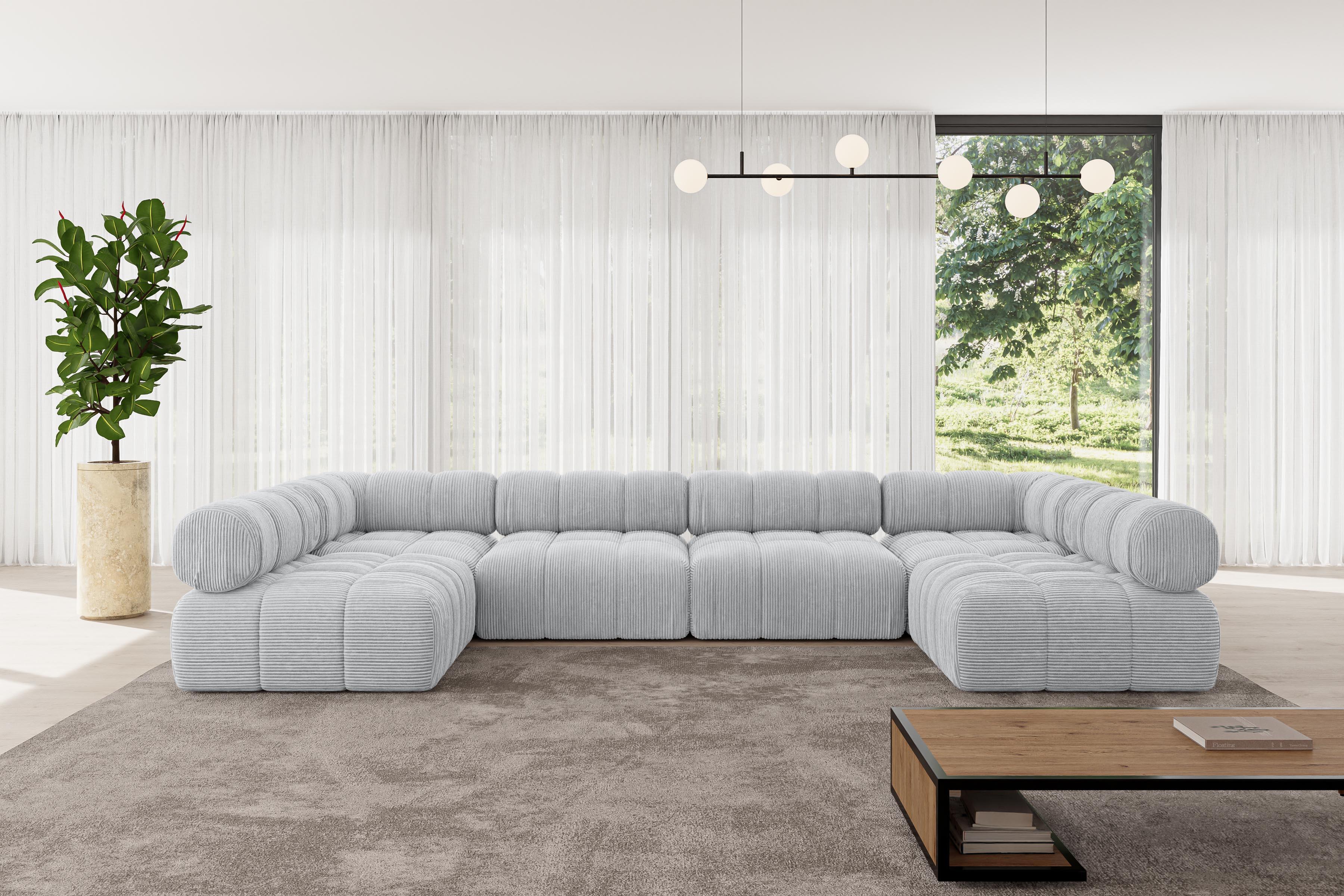 wohnli-moebel-suche-800001327966-1 WOHNLANDSCHAFT modulares Sofa Garvo-U2 - 380x190x70 cm Grau Cord Textil ALTDECOR Möbel > Sofas & Couches > Wohnlandschaften > Wohnlandschaften U-Form Grau