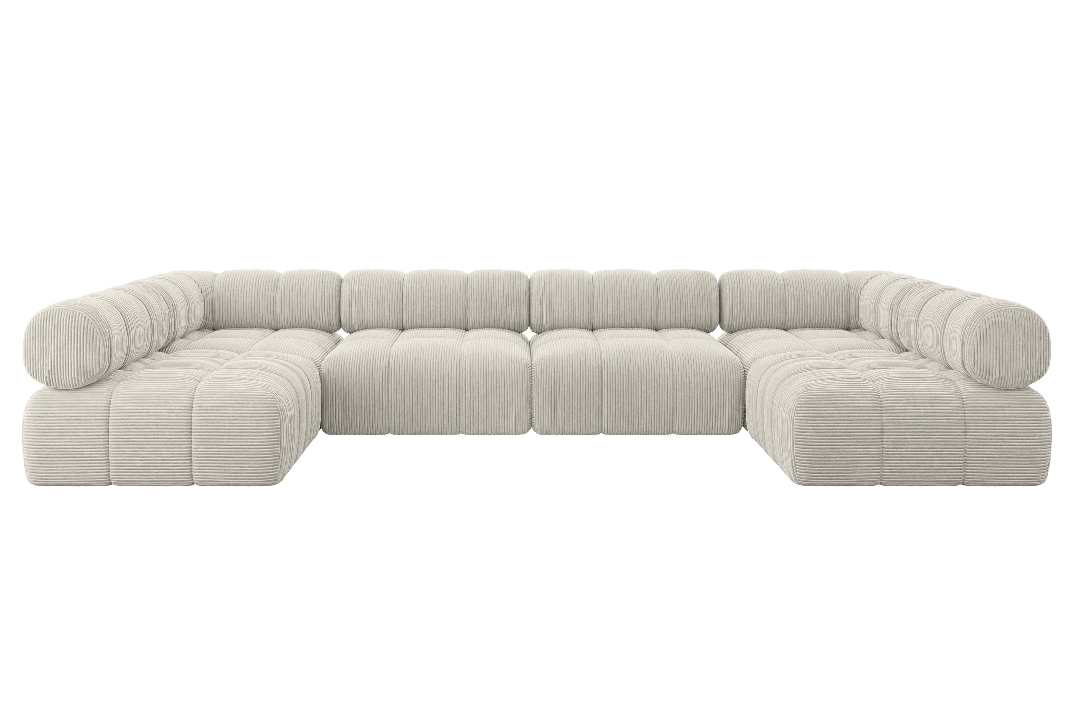 Wohnli Möbelsuche - WOHNLANDSCHAFT modulares Sofa Garvo-U2 - 380x190x70 cm Creme Cord