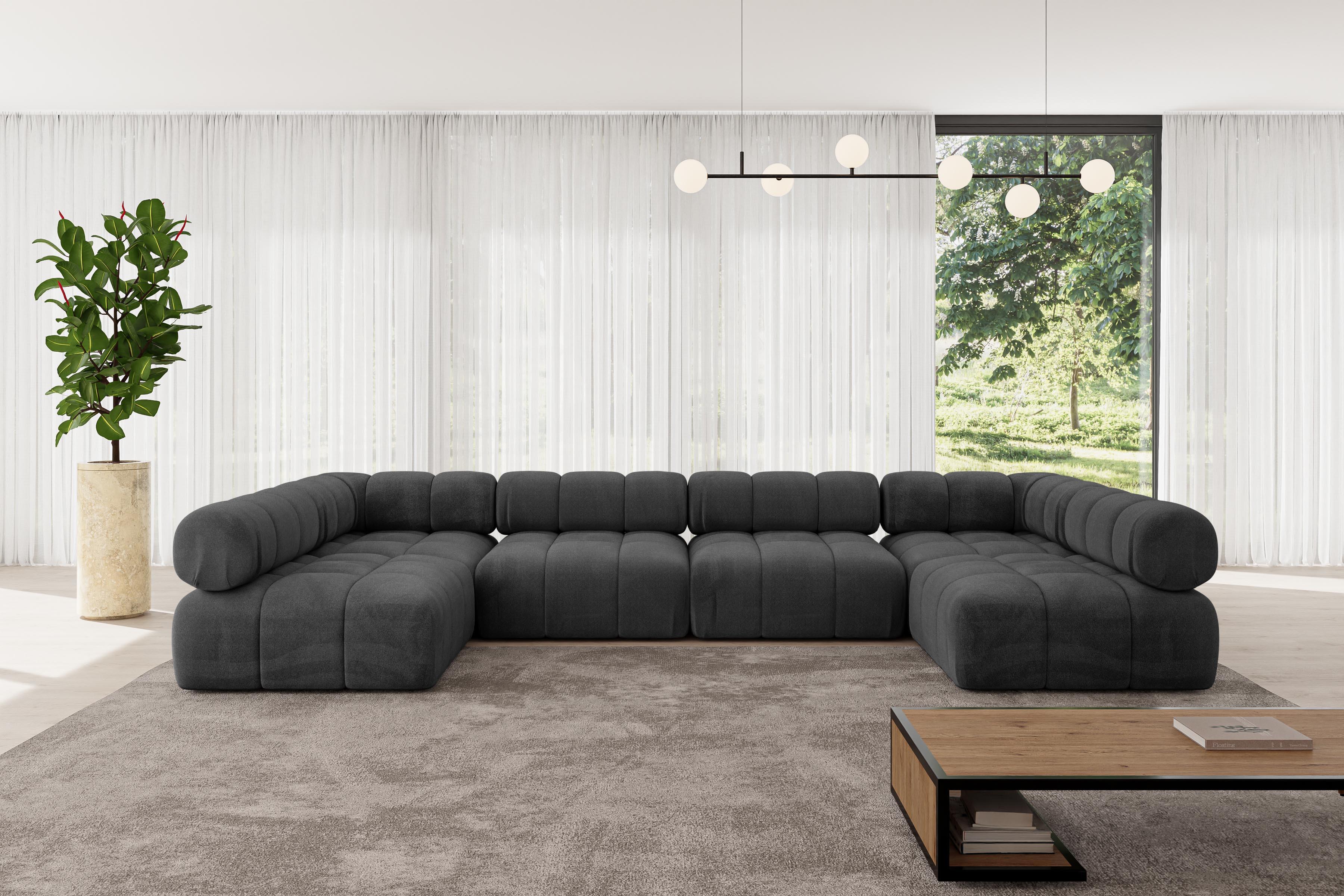 wohnli-moebel-suche-800001327968-1 WOHNLANDSCHAFT modulares Sofa Garvo-U2 - 380x190x70 cm Schwarz Velours Textil ALTDECOR Möbel > Sofas & Couches > Wohnlandschaften > Wohnlandschaften U-Form Schwarz