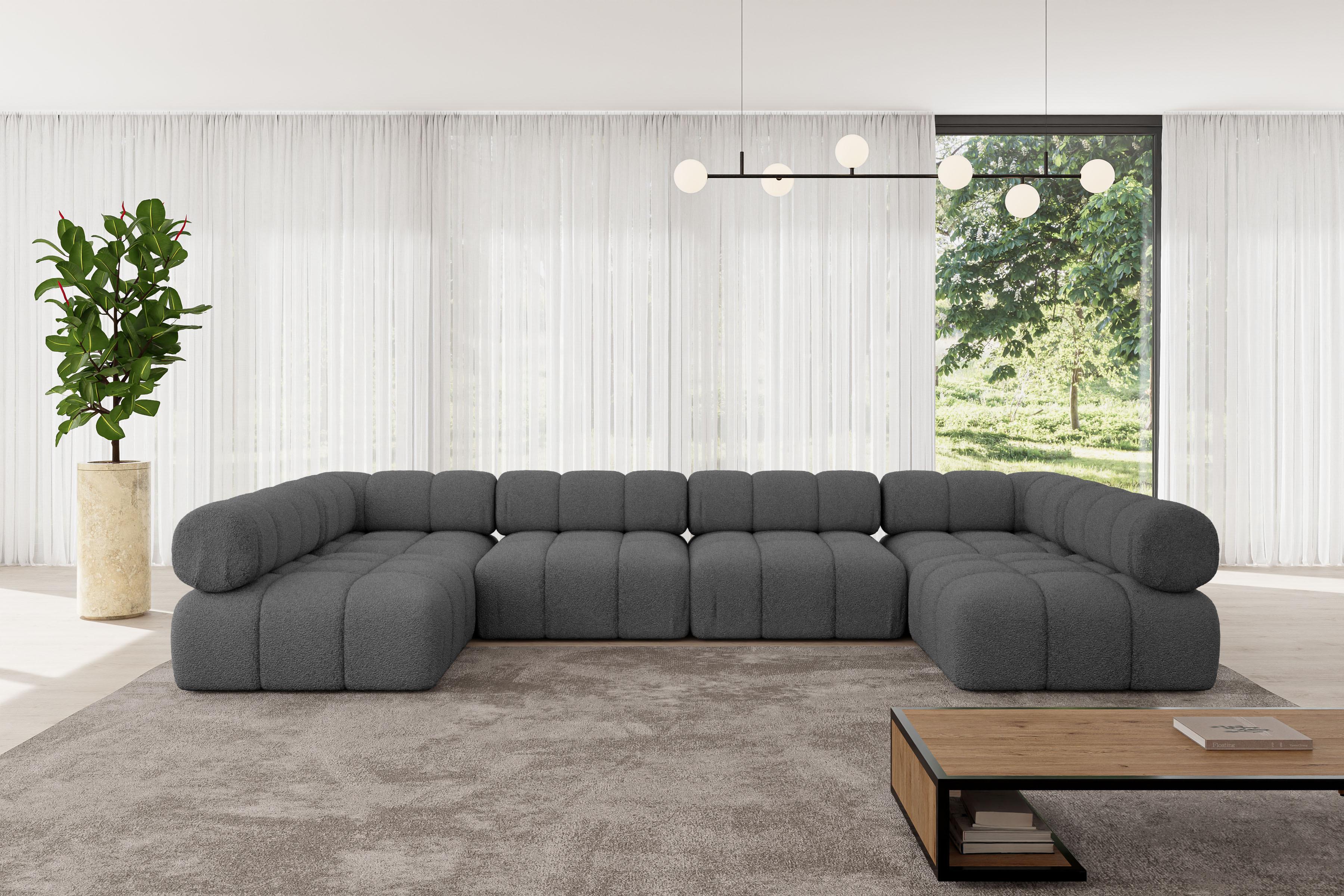 wohnli-moebel-suche-800001327970-1 WOHNLANDSCHAFT modulares Sofa Garvo-U2 - 380x190x70 cm Grau Bouclé Textil ALTDECOR Möbel > Sofas & Couches > Wohnlandschaften > Wohnlandschaften U-Form Grau