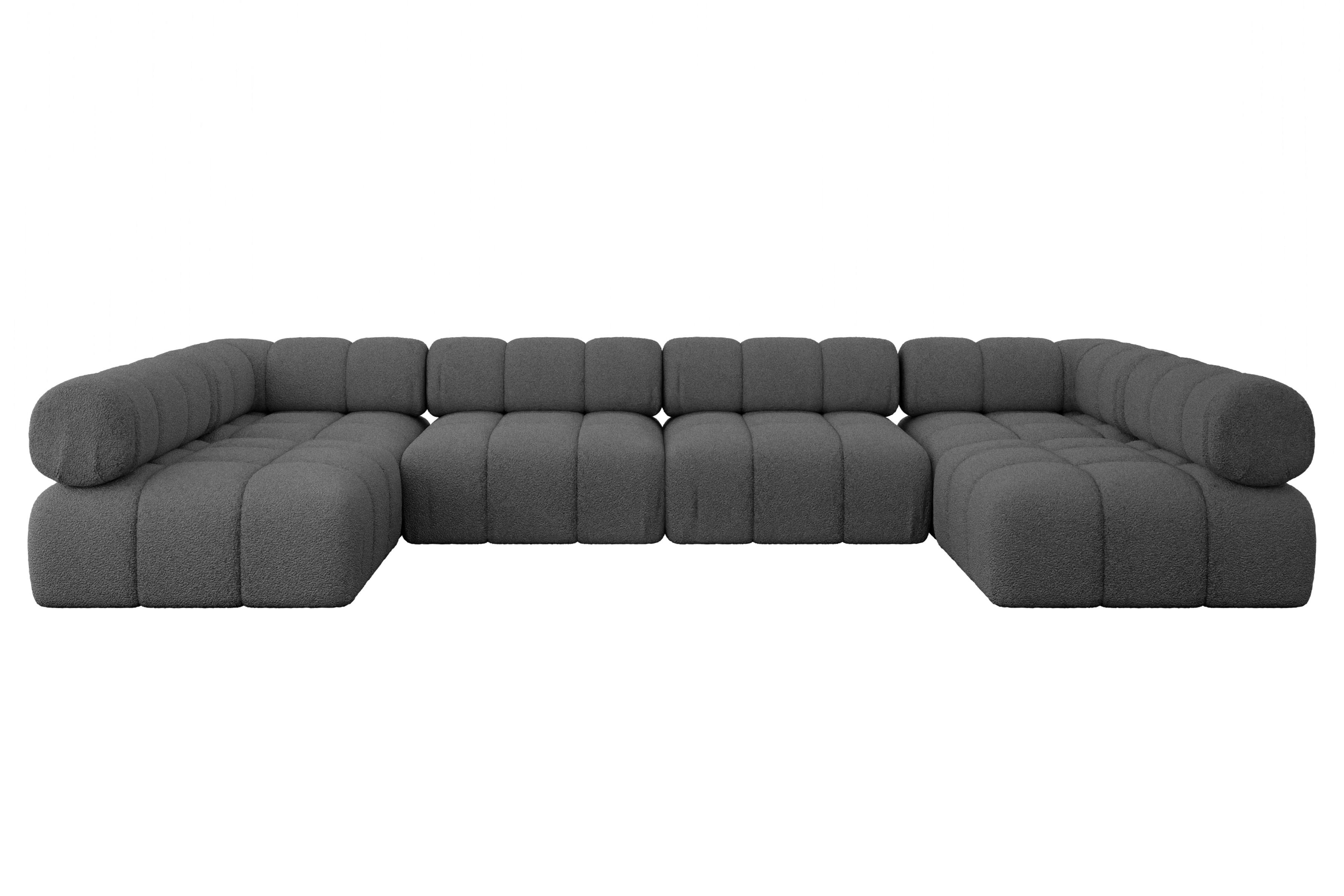 Wohnli Möbelsuche - WOHNLANDSCHAFT modulares Sofa Garvo-U2 - 380x190x70 cm Grau Bouclé