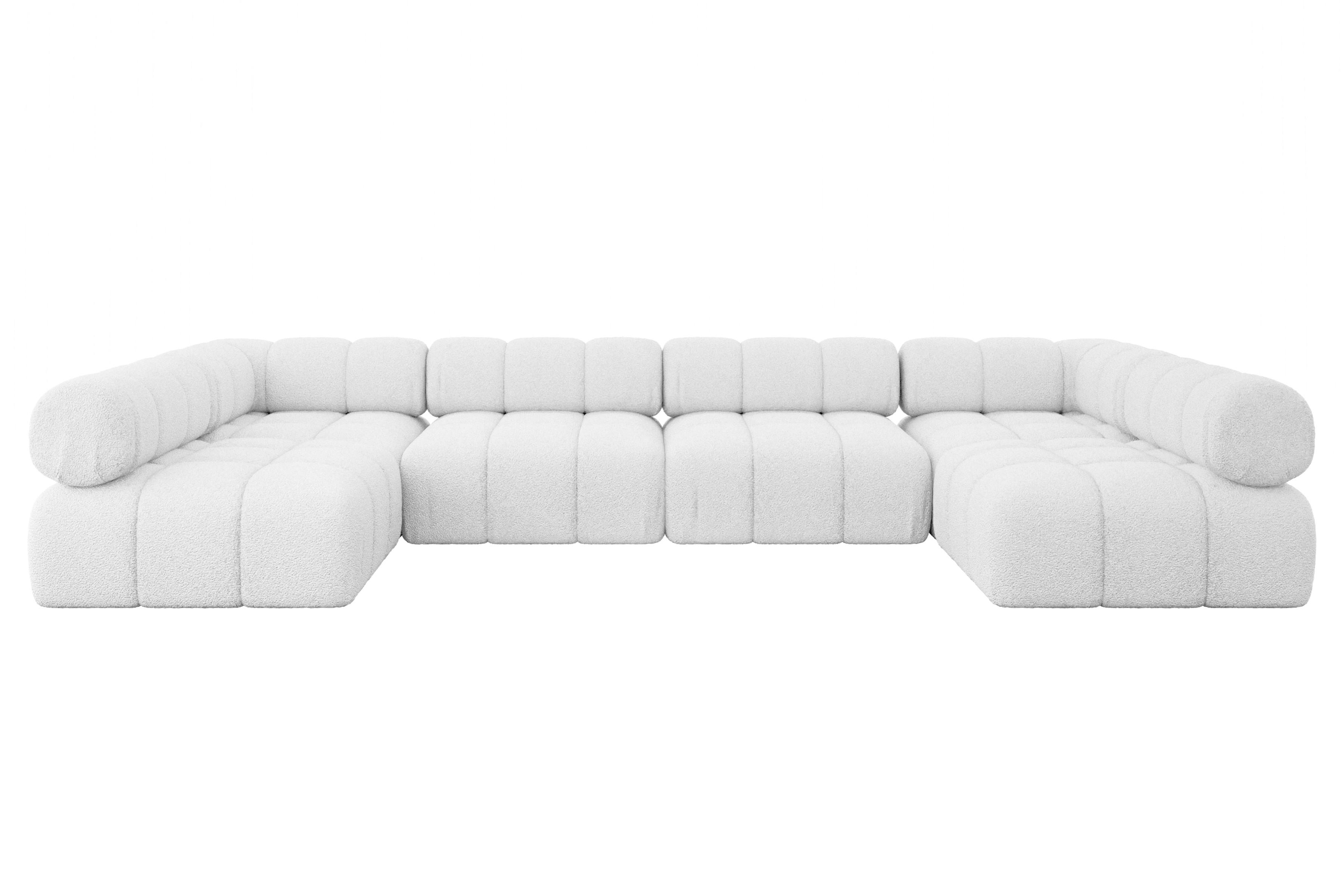 Wohnli Möbelsuche - WOHNLANDSCHAFT modulares Sofa Garvo-U2 - 380x190x70 cm Weiß Bouclé