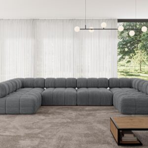 WOHNLANDSCHAFT modulares Sofa Garvo-U2 - 380x190x70 cm Dunkelgrau Cord Textil ALTDECOR Möbel > Sofas & Couches > Wohnlandschaften > Wohnlandschaften U-Form Grau