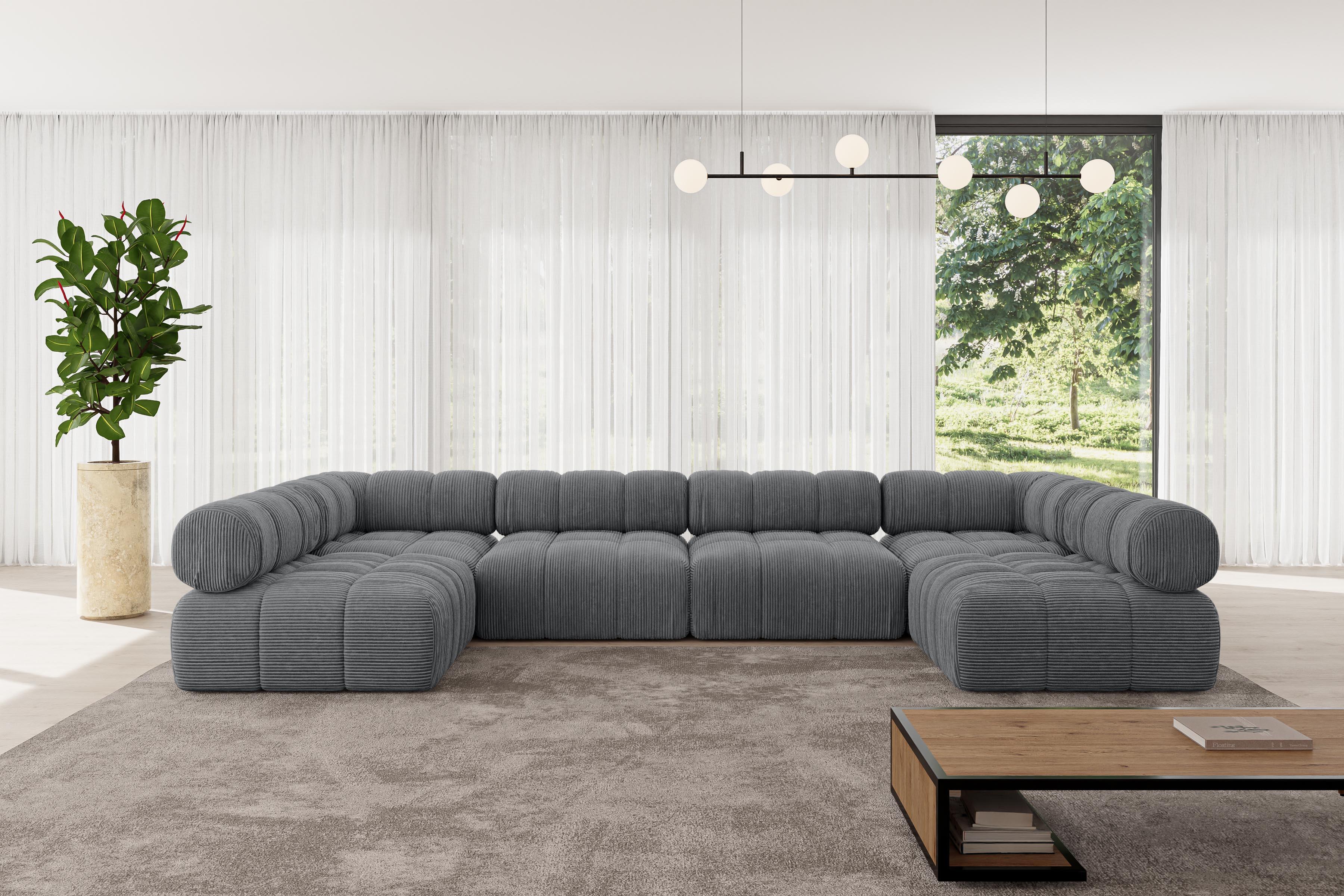 WOHNLANDSCHAFT modulares Sofa Garvo-U2 - 380x190x70 cm Dunkelgrau Cord Textil ALTDECOR Möbel > Sofas & Couches > Wohnlandschaften > Wohnlandschaften U-Form Grau
