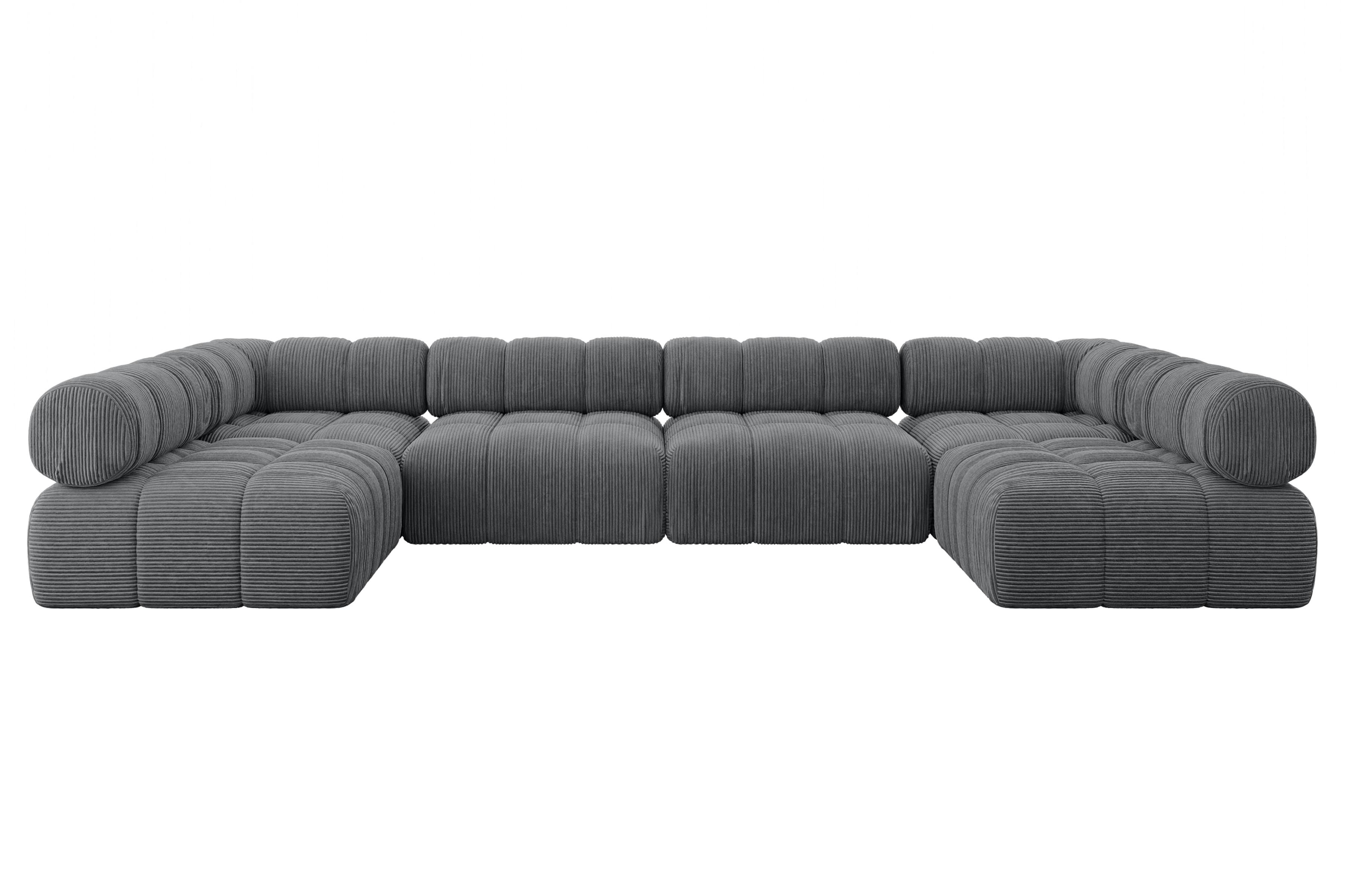 Wohnli Möbelsuche - WOHNLANDSCHAFT modulares Sofa Garvo-U2 - 380x190x70 cm Dunkelgrau Cord