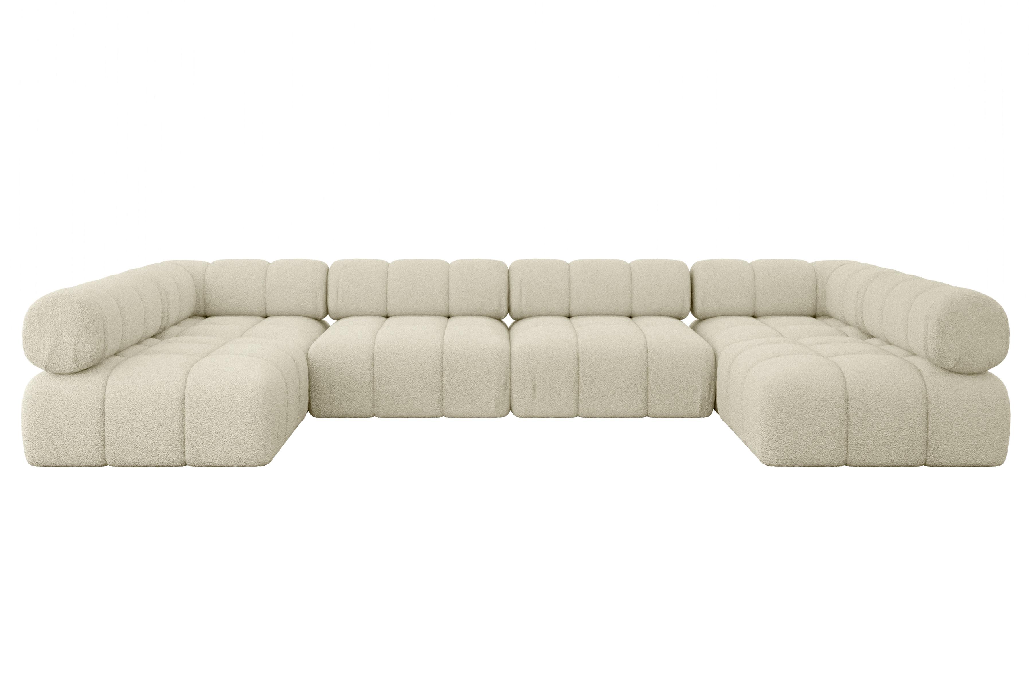 Wohnli Möbelsuche - WOHNLANDSCHAFT modulares Sofa Garvo-U2 - 380x190x70 cm Beige Bouclé