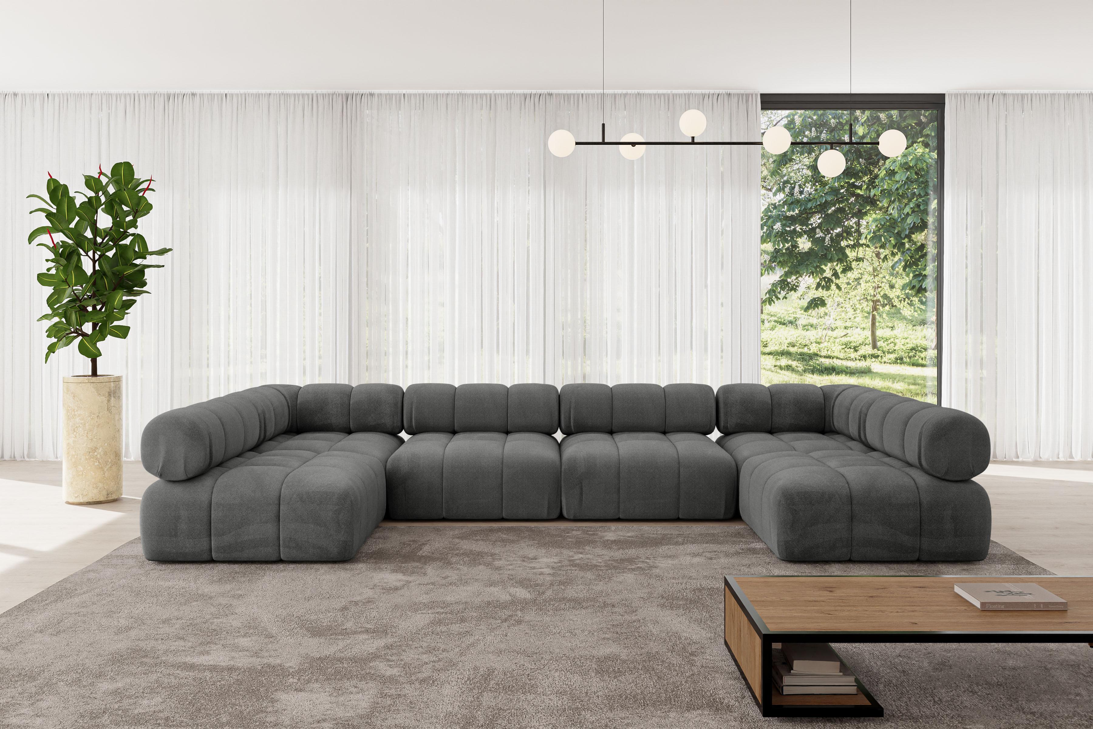WOHNLANDSCHAFT modulares Sofa Garvo-U2 - 380x190x70 cm Dunkelgrau Velours Textil ALTDECOR Möbel > Sofas & Couches > Wohnlandschaften > Wohnlandschaften U-Form Grau