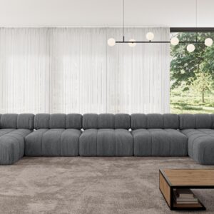 wohnli-moebel-suche-800001327986-1 WOHNLANDSCHAFT modulares Sofa Tesso-U3 - 475x160x70 cm Dunkelgrau Cord Textil ALTDECOR Möbel > Sofas & Couches > Wohnlandschaften > Wohnlandschaften U-Form Grau